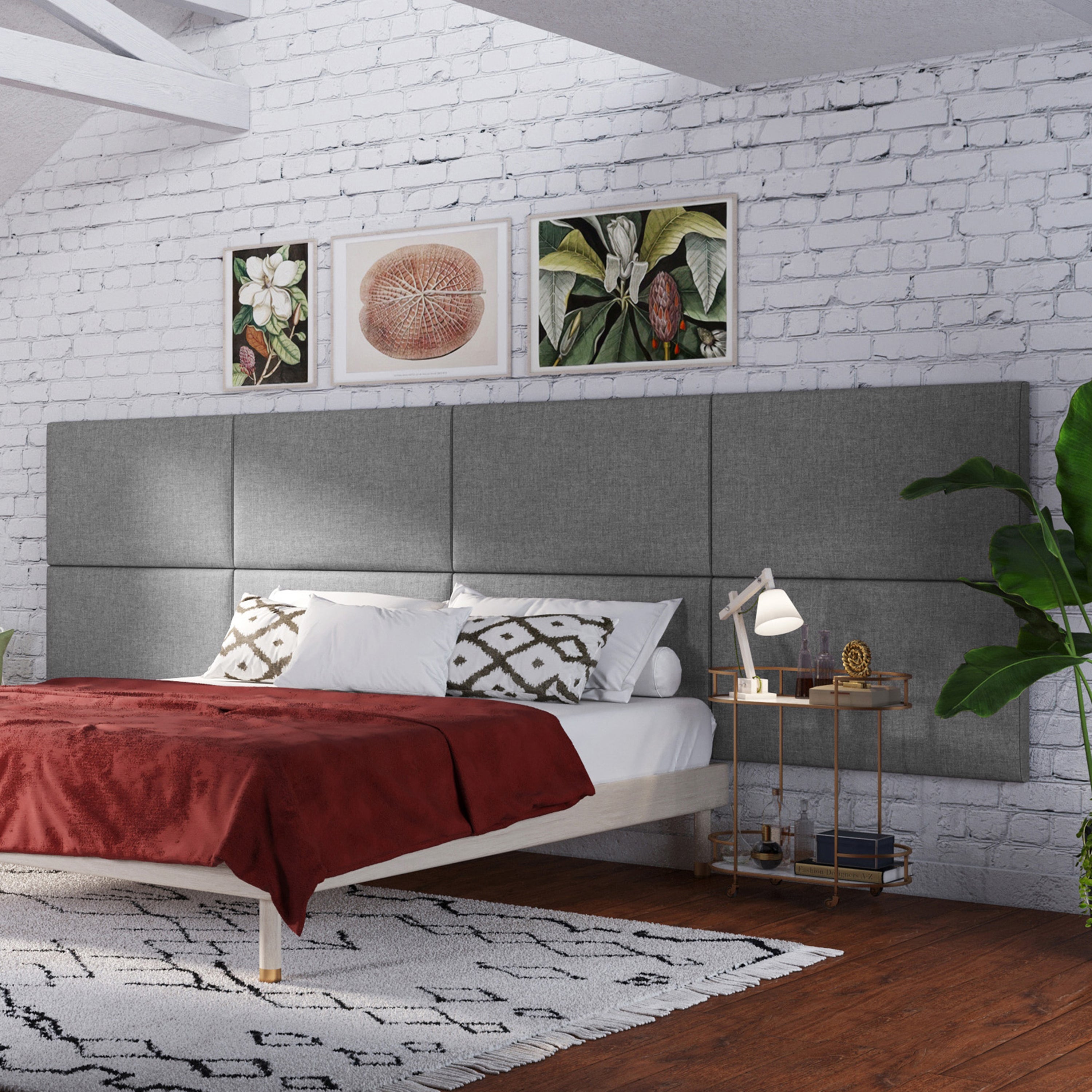 Jaxx Panelist Modern Padded Headboard- Set of 2 Wall Mounted Panels (Each 22.5" x 38"")- King Double Tall, Microvelvet Mouse Grey