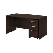 Bush Business Furniture Studio C 60W x 30D Office Desk with Mobile File Cabinet in Black Walnut - 59.45" Width x 29.37" Depth x 29.84" Height