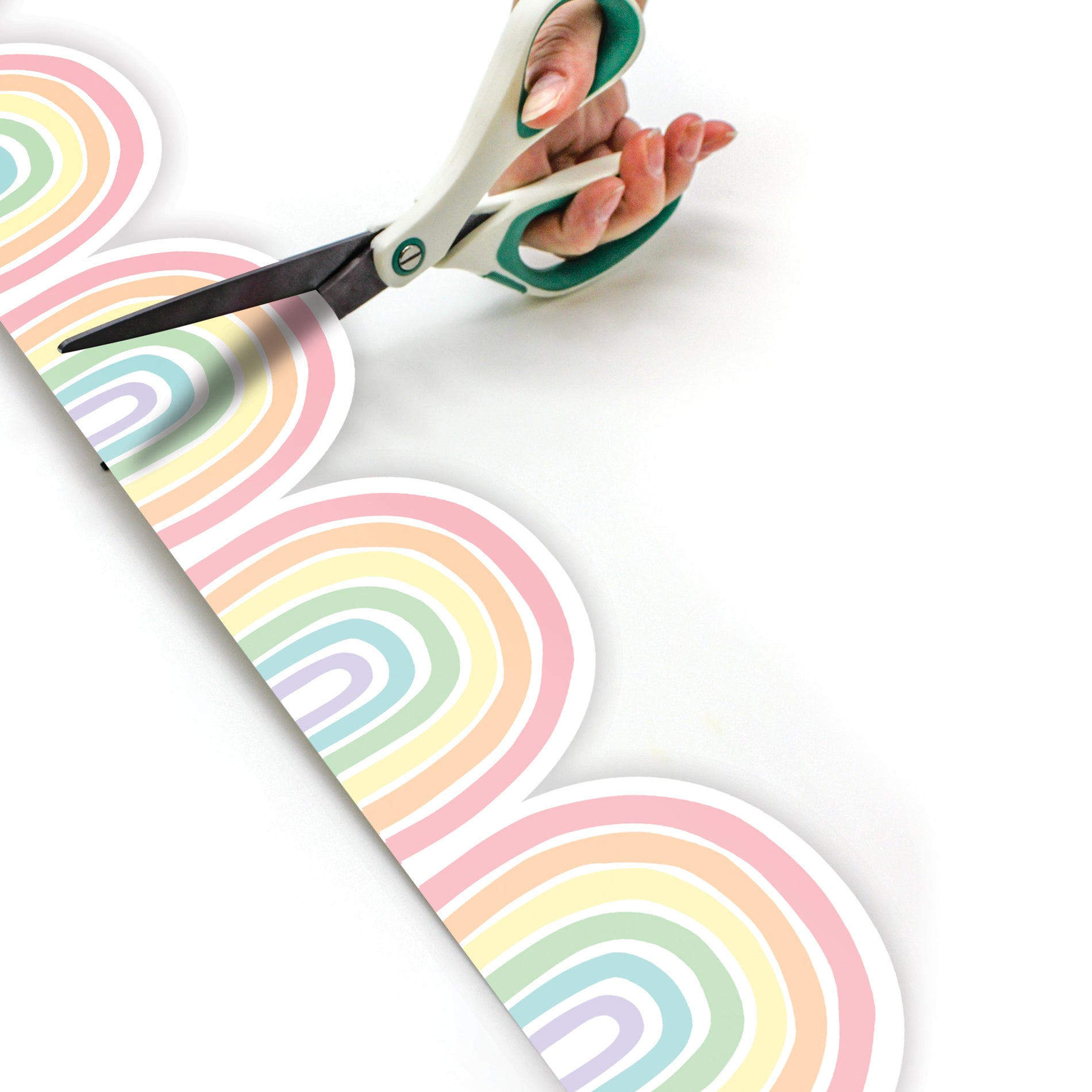 Pastel Pop Rainbows Die-Cut Rolled Border Trim, 50 Feet