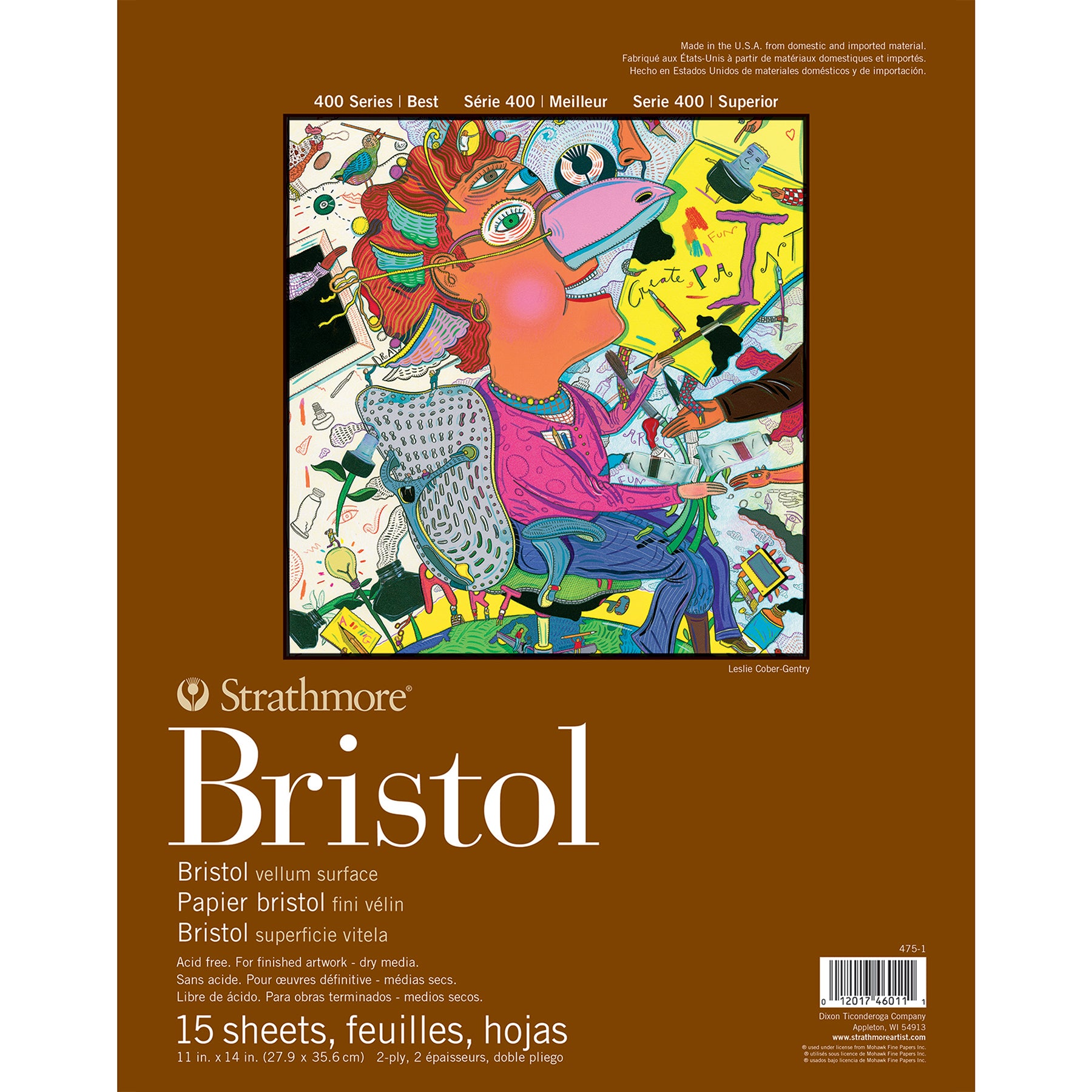 400 Series Bristol Paper Pad, Vellum Finish, 2-Ply, Tape Binding, 15 Sheet, 11x14 inch, 1 Count
