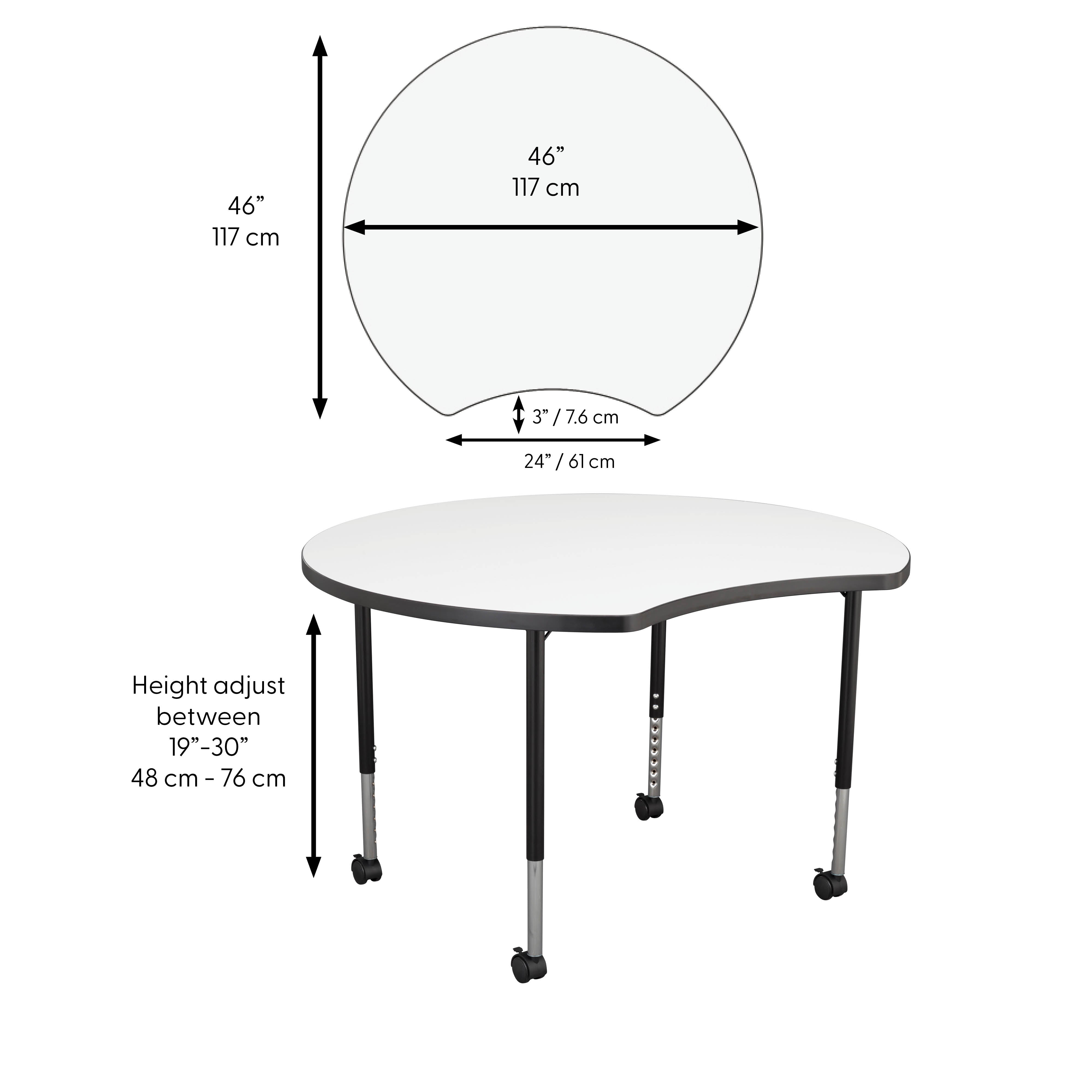 46" Crescent Collaborative Dry-Erase Activity Table with Adjustable Mobile Legs - Whiteboard/Black