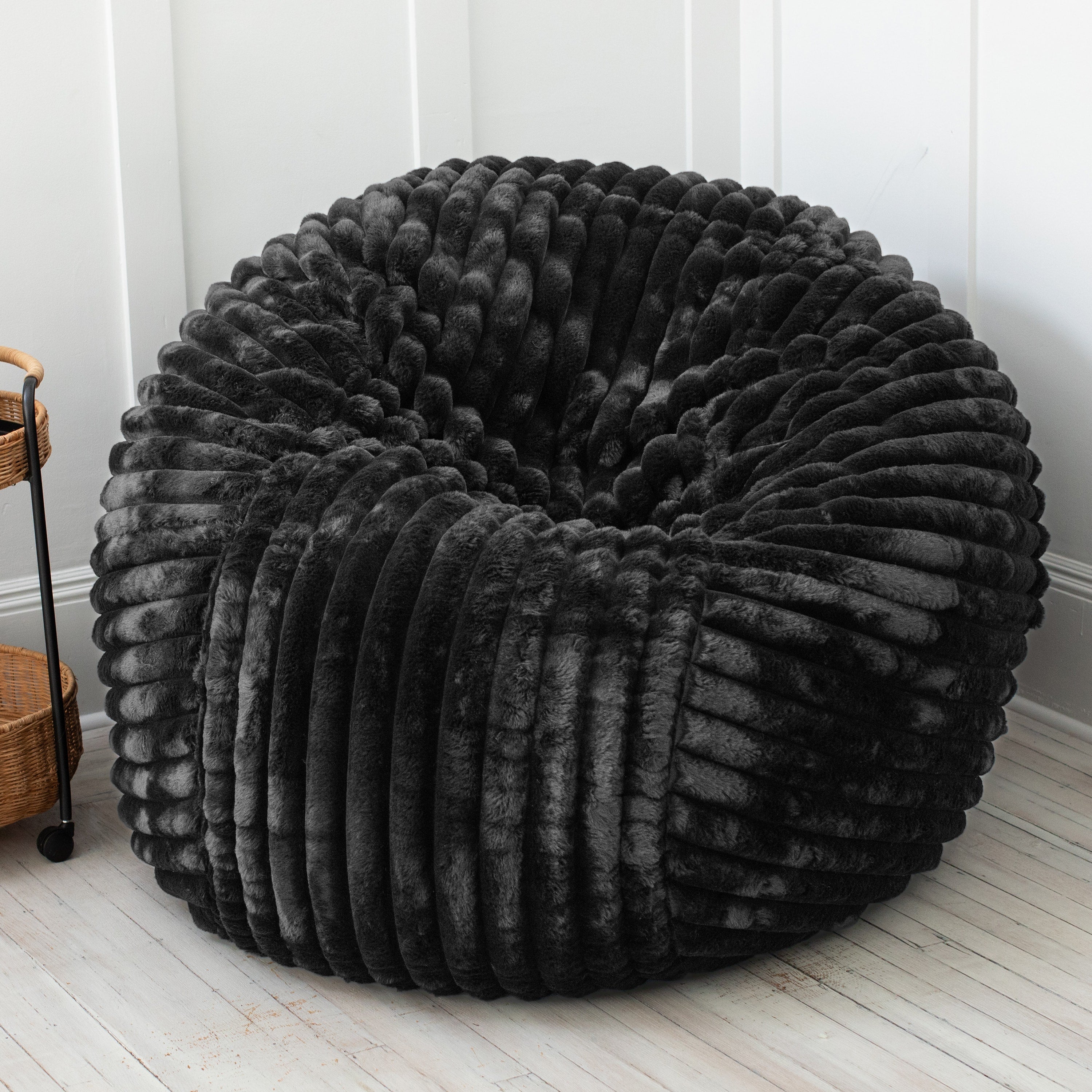 Jaxx 5 Foot Saxx Bean Bag Chair for Adults - Luxe Faux Fur, Mondo Black