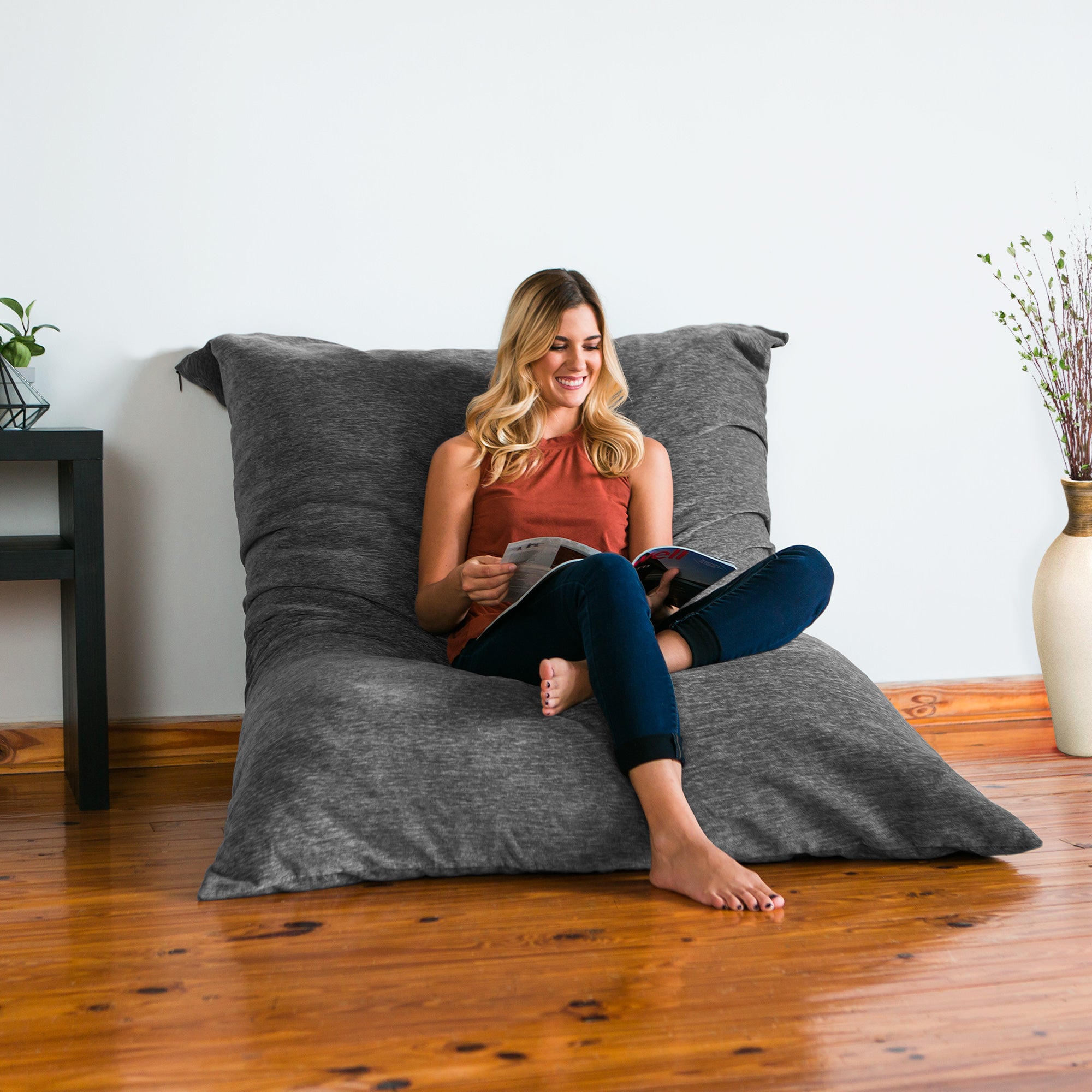 Jaxx Bean Bags Jaxx Floor Pillow Bean Bag Lounger with Chenille Cover Grey…