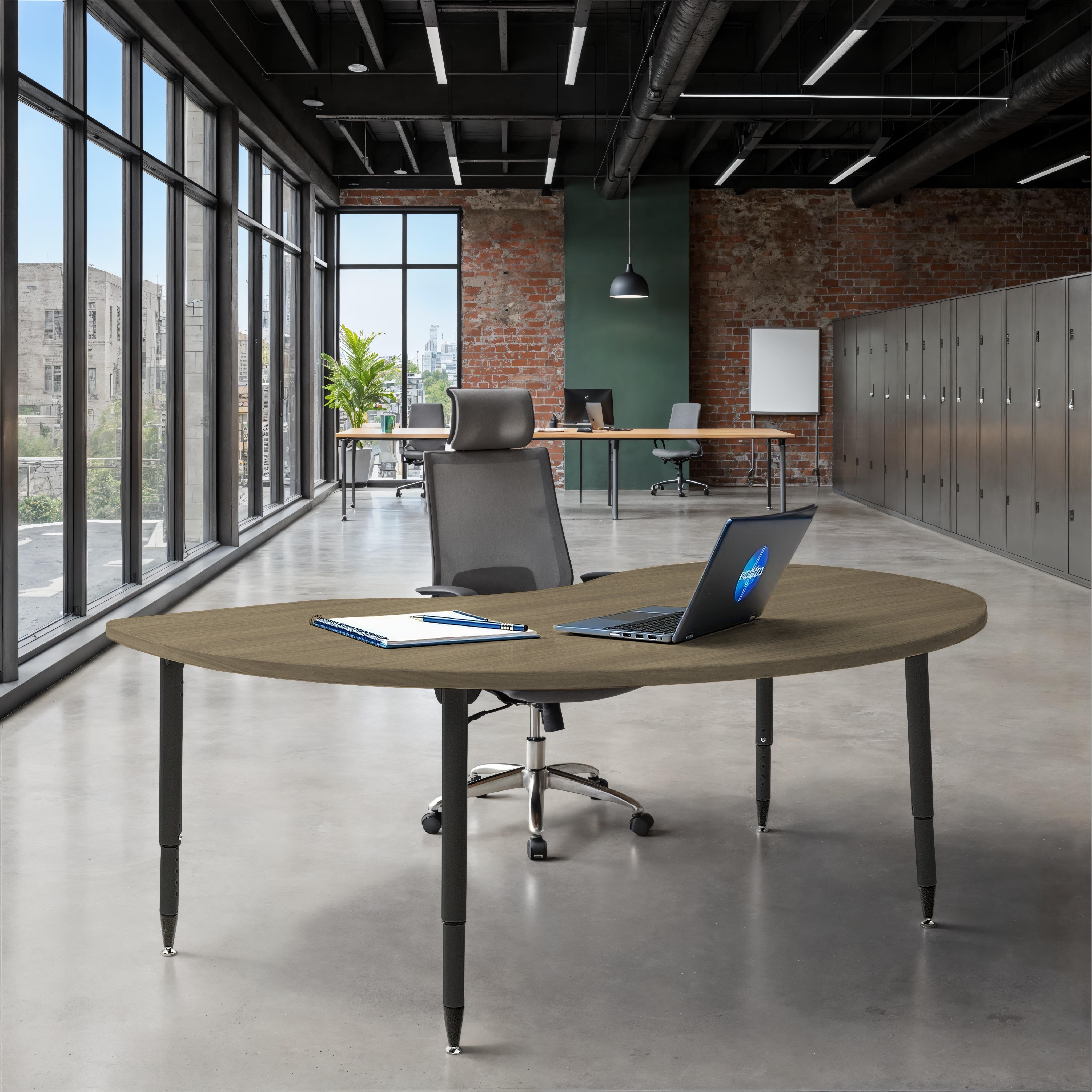 Adapte 48" x 72" Kidney Woodgrain Activity Table with Adjustable Tapered Legs - Pasadena Oak/Black