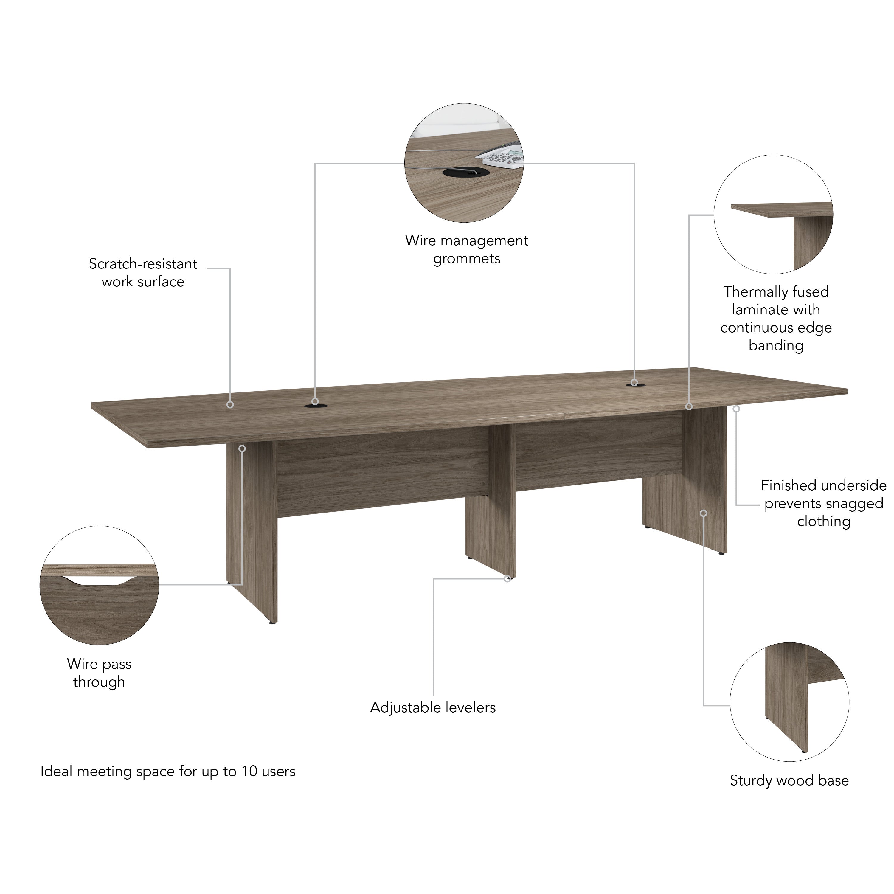 Bush Business Furniture 120-inch Office Conference Table with Wood Base in Modern Hickory - 119.21" Width x 47.51" Depth x 28.65" Height