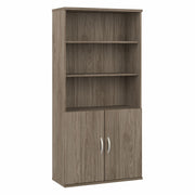 Bush Business Furniture Studio C Tall 5 Shelf Bookcase with Doors in Modern Hickory - 35.71" Width x 15.43" Depth x 72.8" Height