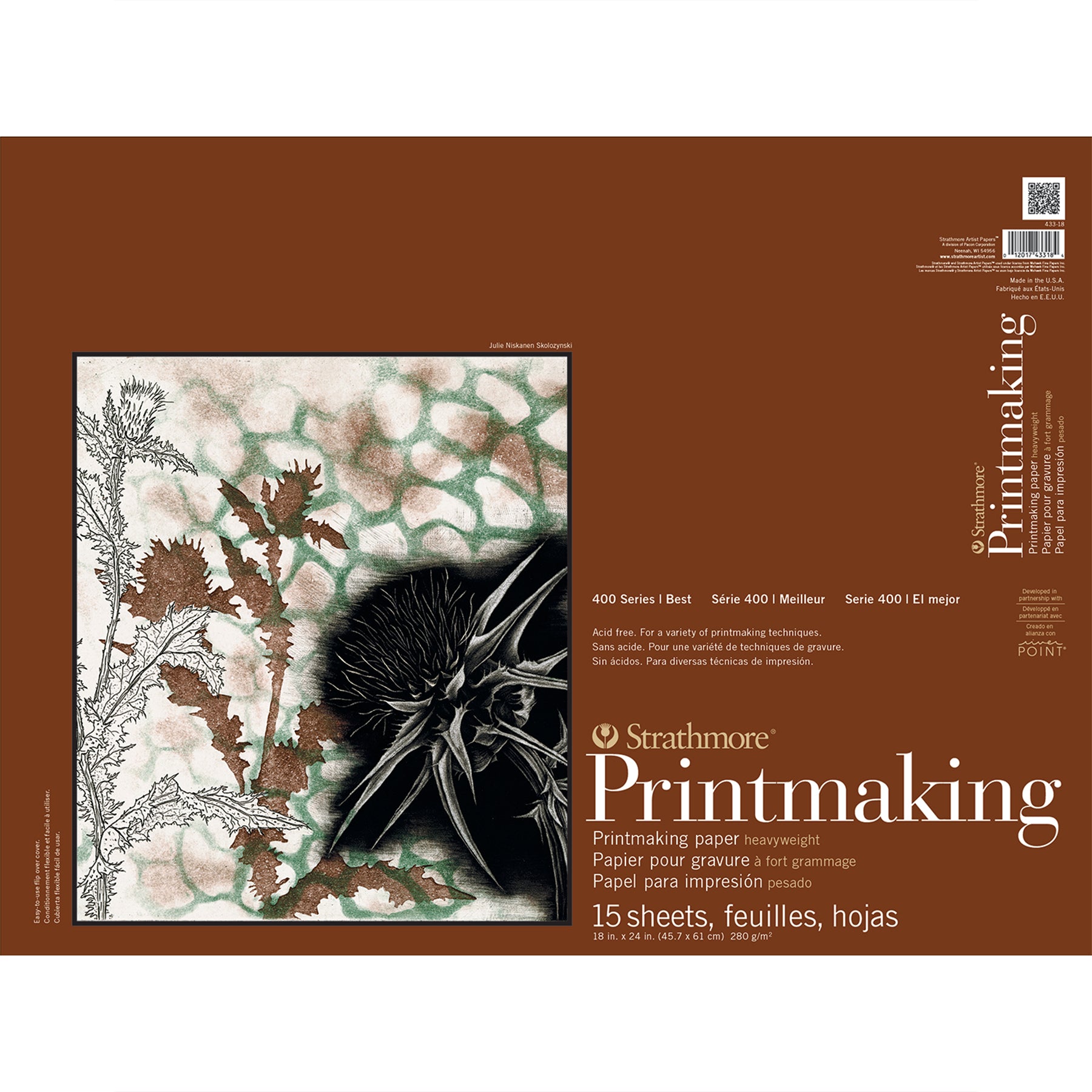 400 Series Printmaking Paper Pad, Heavyweight, Glue Binding, 15 Sheet, 18x24 inch, 1 Count