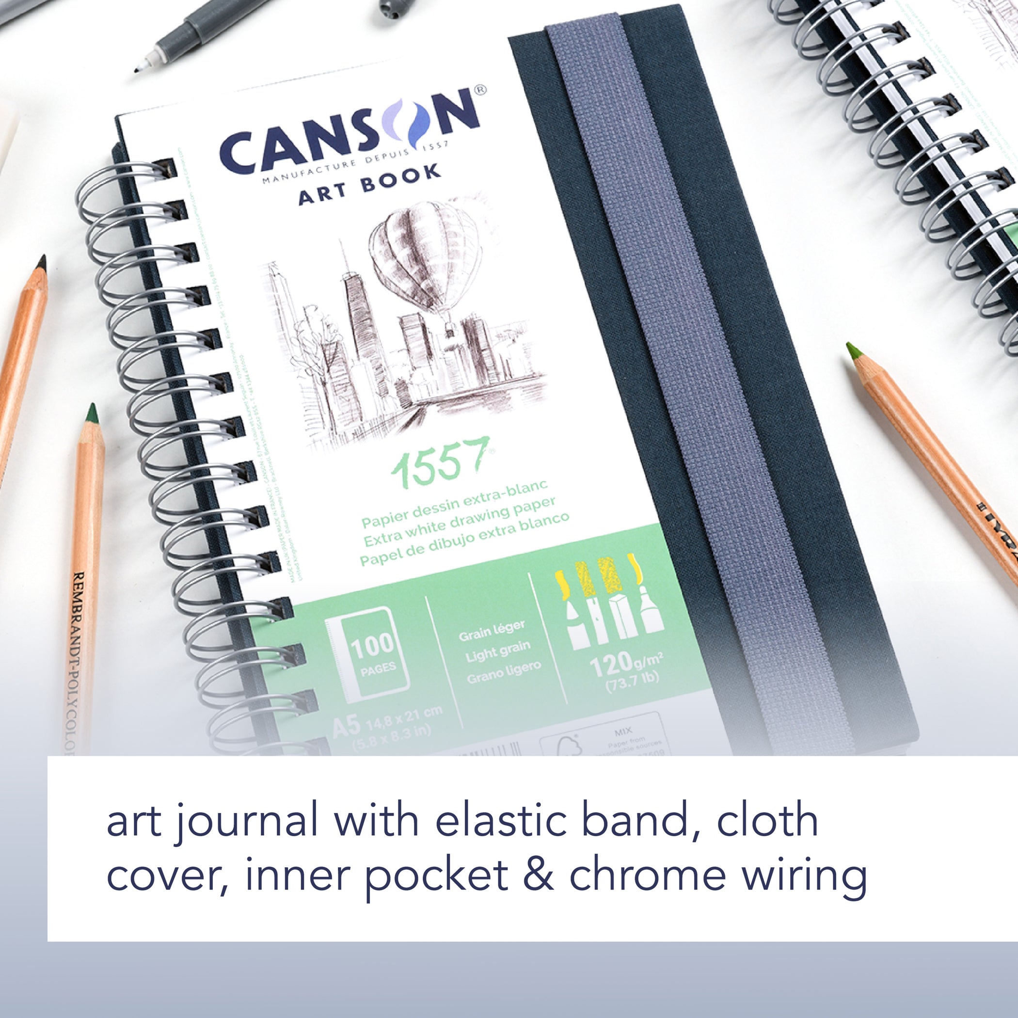 Artist Series 1557 Sketch Art Book, Fabric Cover, Side Wire Binding, 50 Sheet, 5.8x8.3 inch, 1 Count