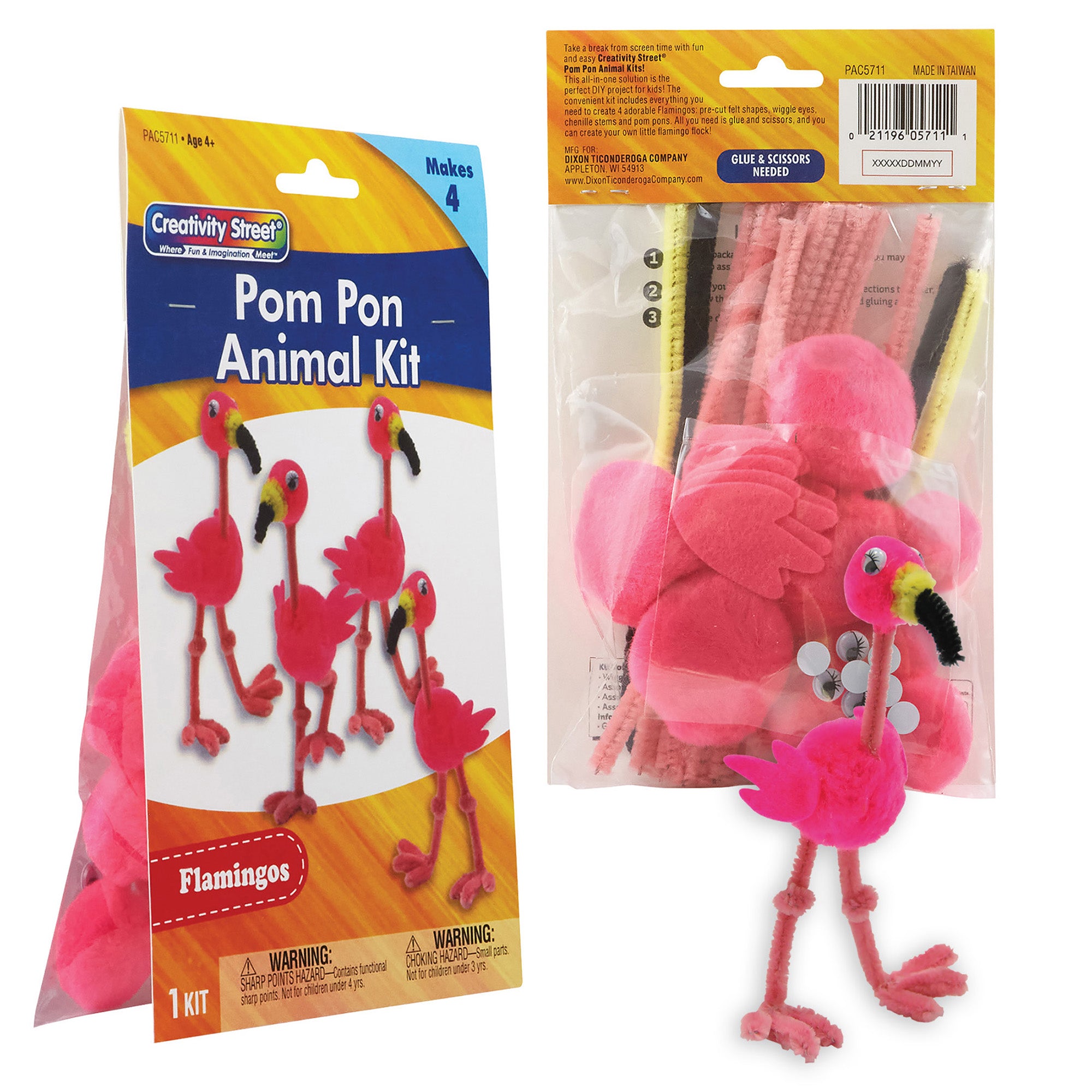 Pom Pon Animal Craft Kits, Ocean, Turtle, Flamingos, Lion & Elephant, 4 Kits