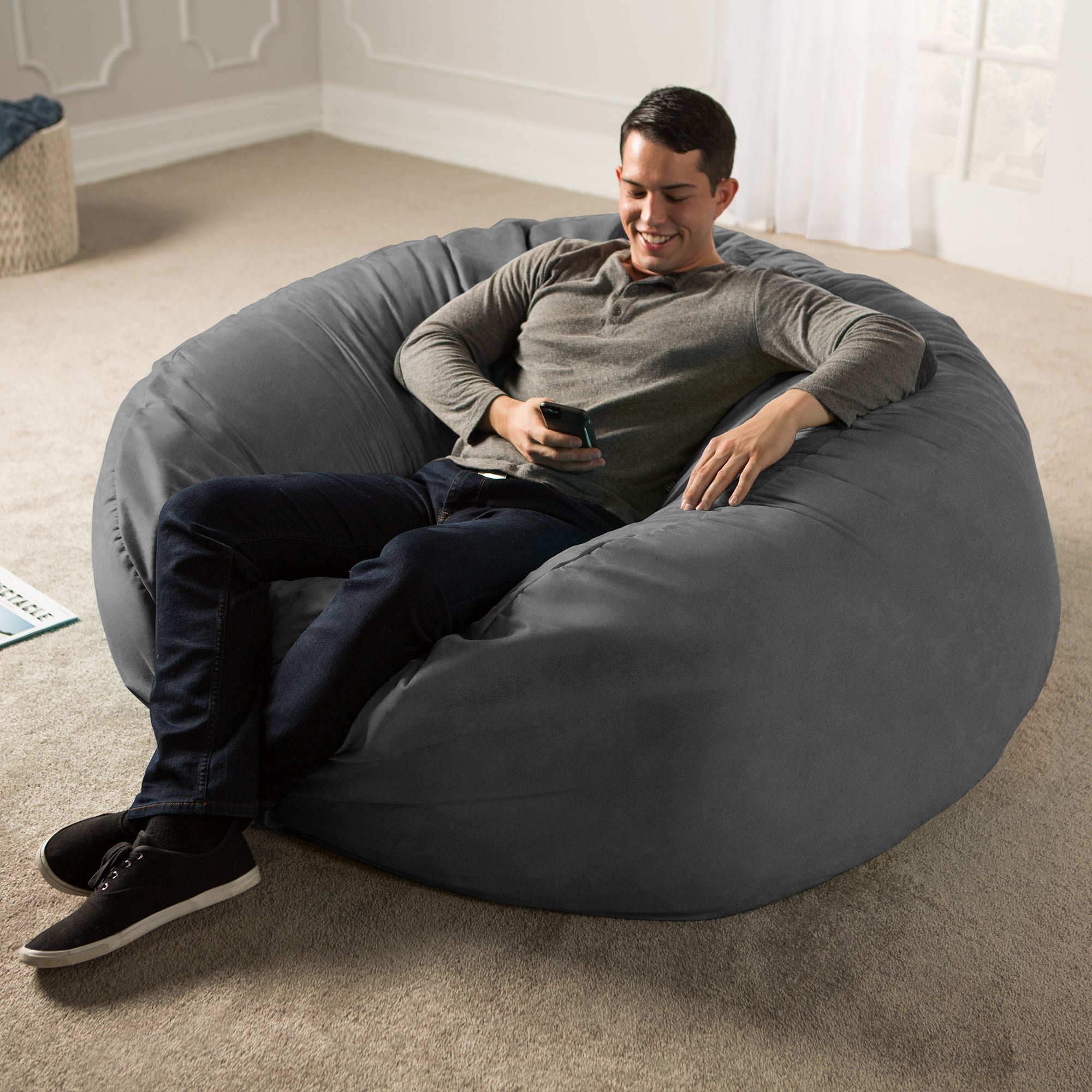 Jaxx Saxx 5 Foot Large Bean Bag w/ Removable Cover, Charcoal