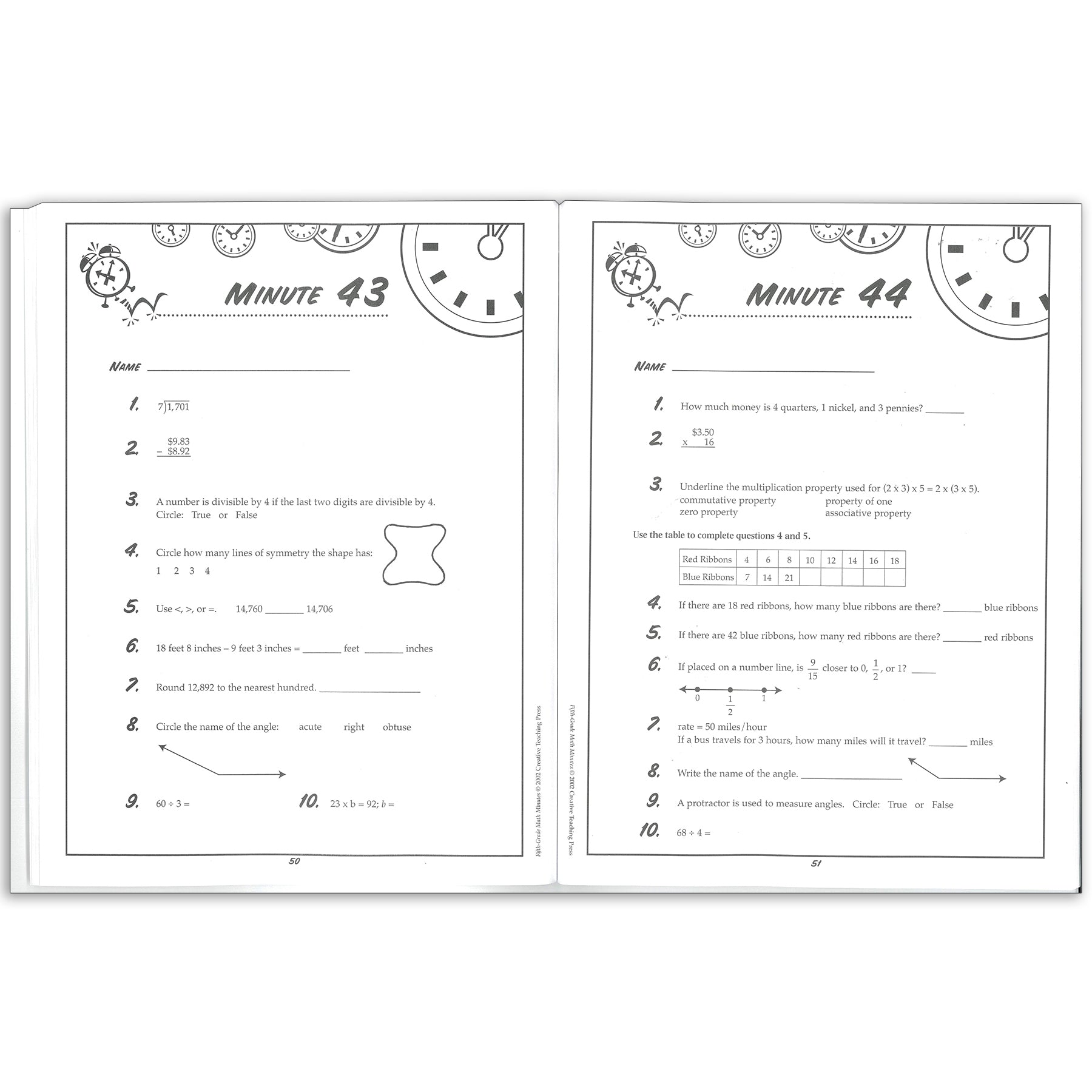 Math Minutes Book, Grade 5