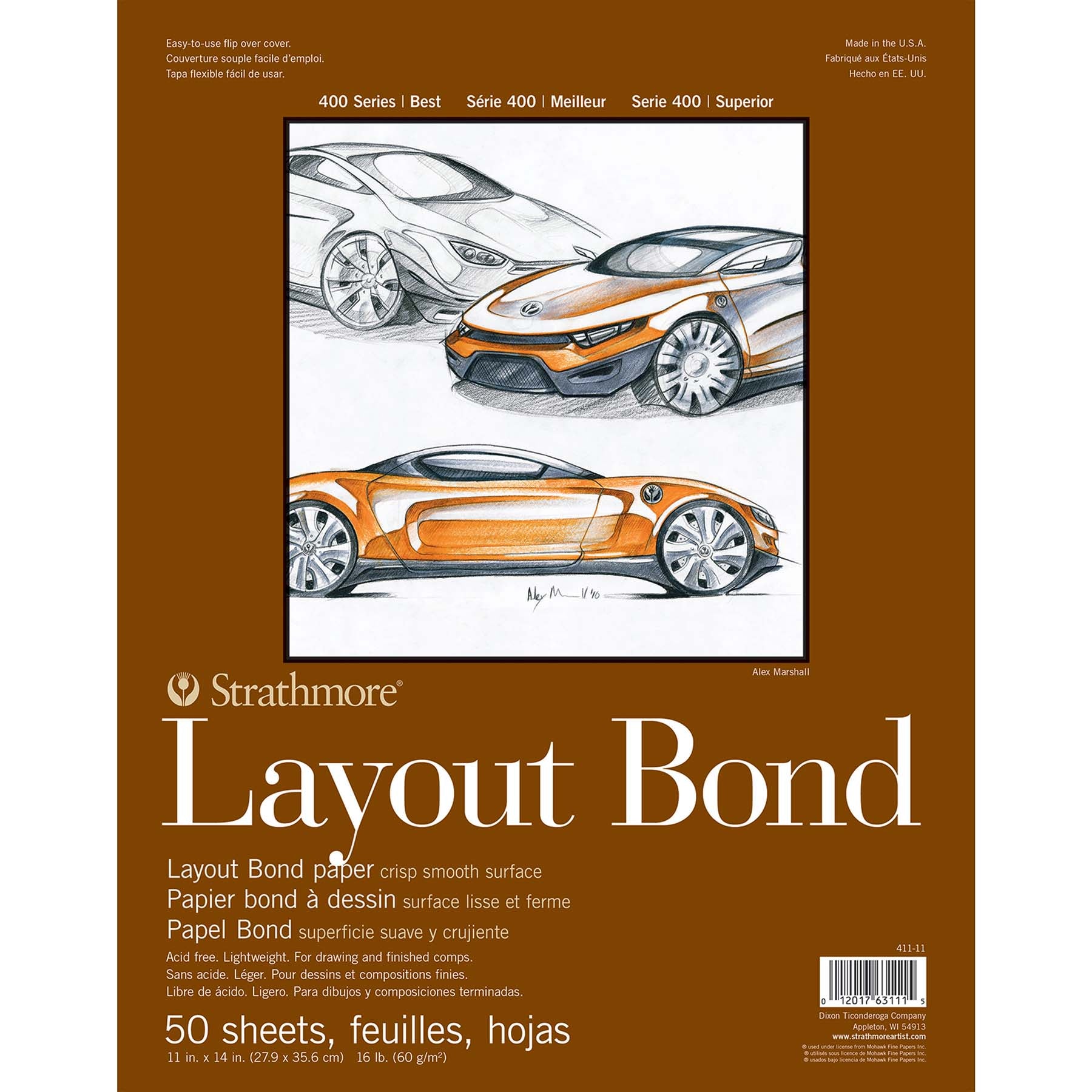 400 Series Layout Paper Pad, Glue Binding, 50 Sheet, 11x14 inch, 1 Count