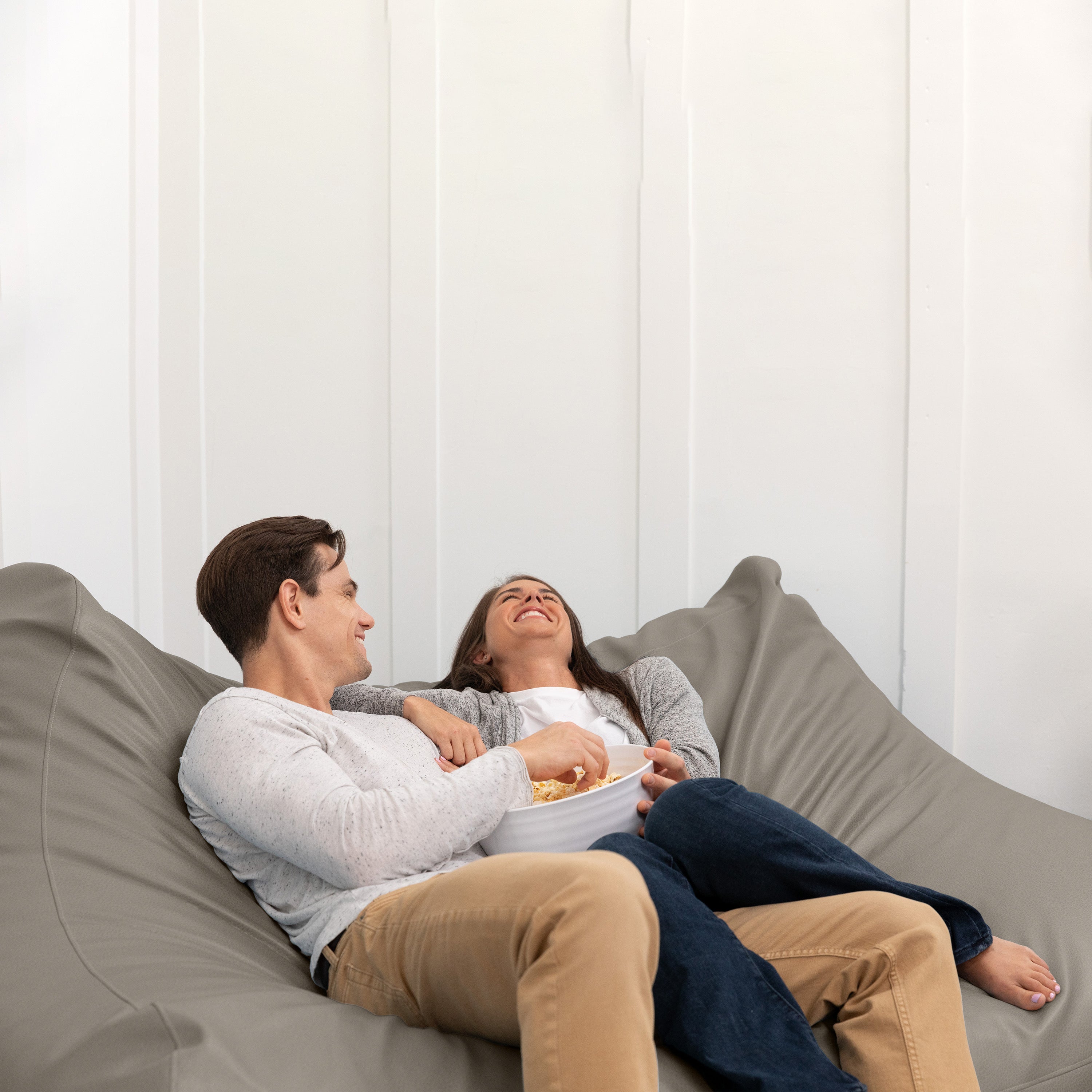 Atrium Collection Lozia Loveseat - Large Foam Bean Bag Sofa for Home Theaters, Offices, Schools, Reception & Waiting Rooms - Faux-Leather - Gun Metal