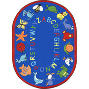ABC Animals 10'9" x 13'2" Oval area rug in color Blue