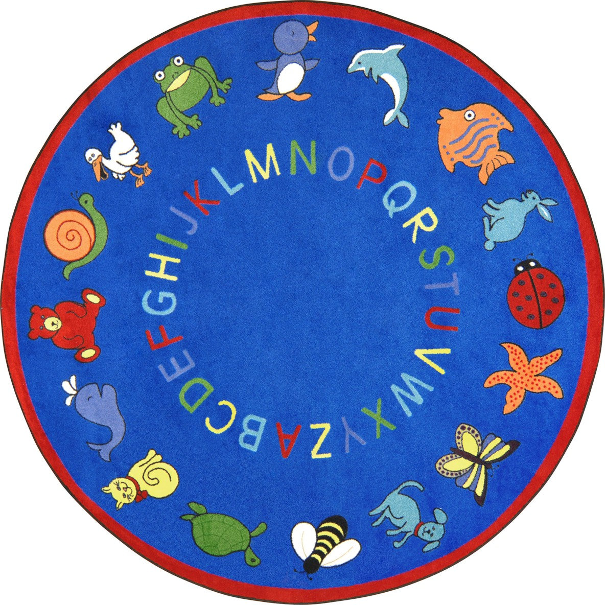 ABC Animals 7'7" Round area rug in color Blue