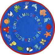 ABC Animals 7'7" Round area rug in color Blue