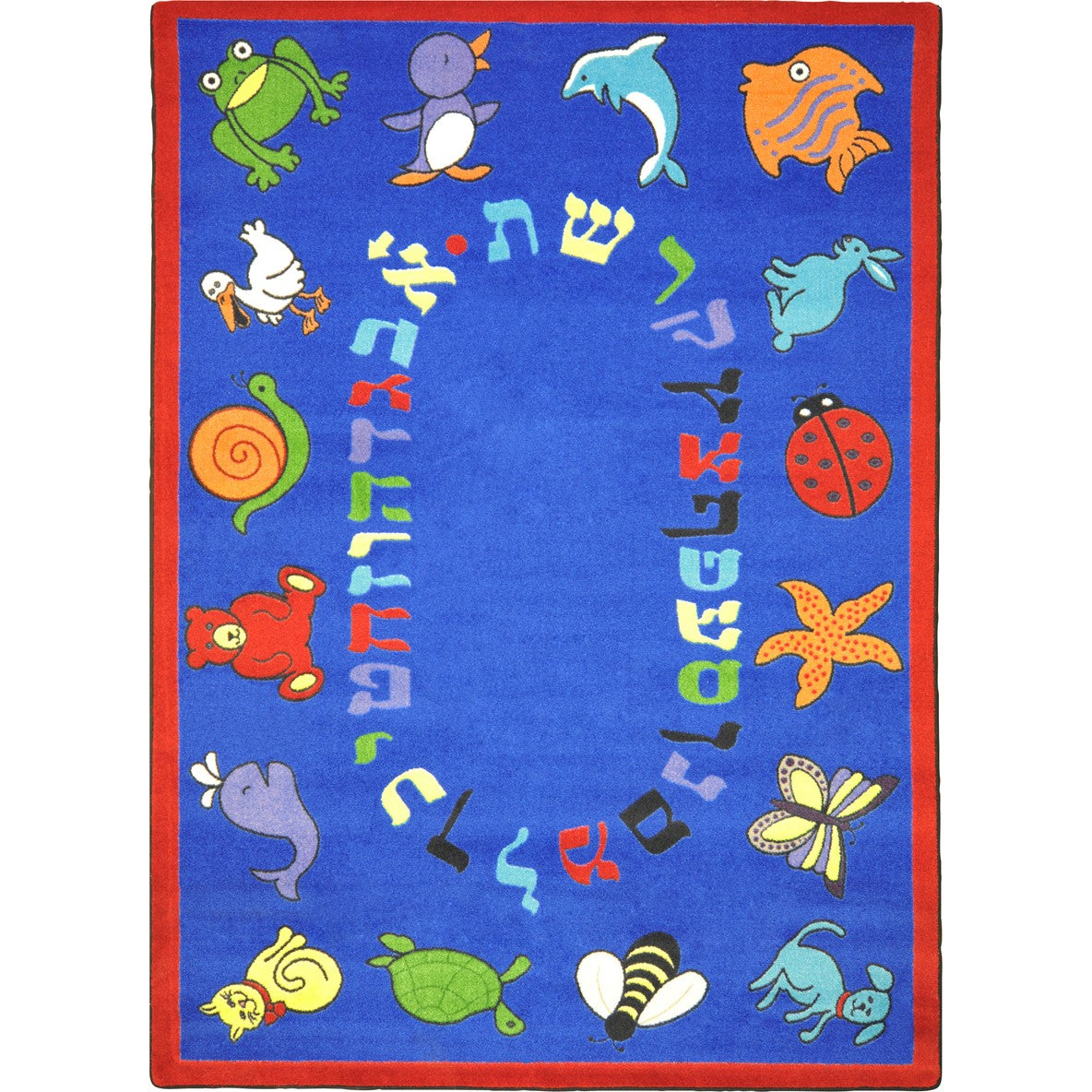 ABC Animals (Hebrew Alphabet) 5'4" x 7'8" area rug in color Blue