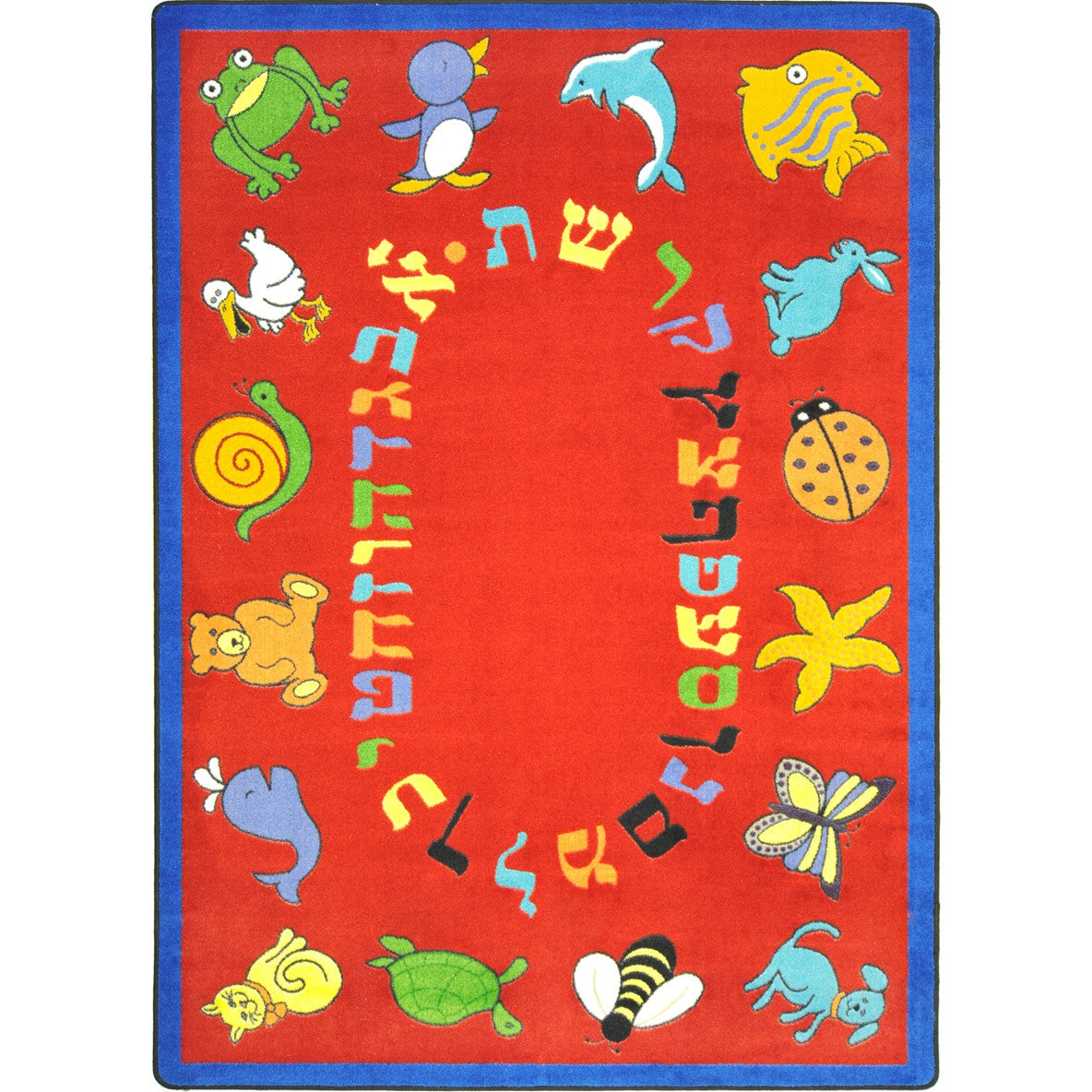 ABC Animals (Hebrew Alphabet) 5'4" x 7'8" area rug in color Red