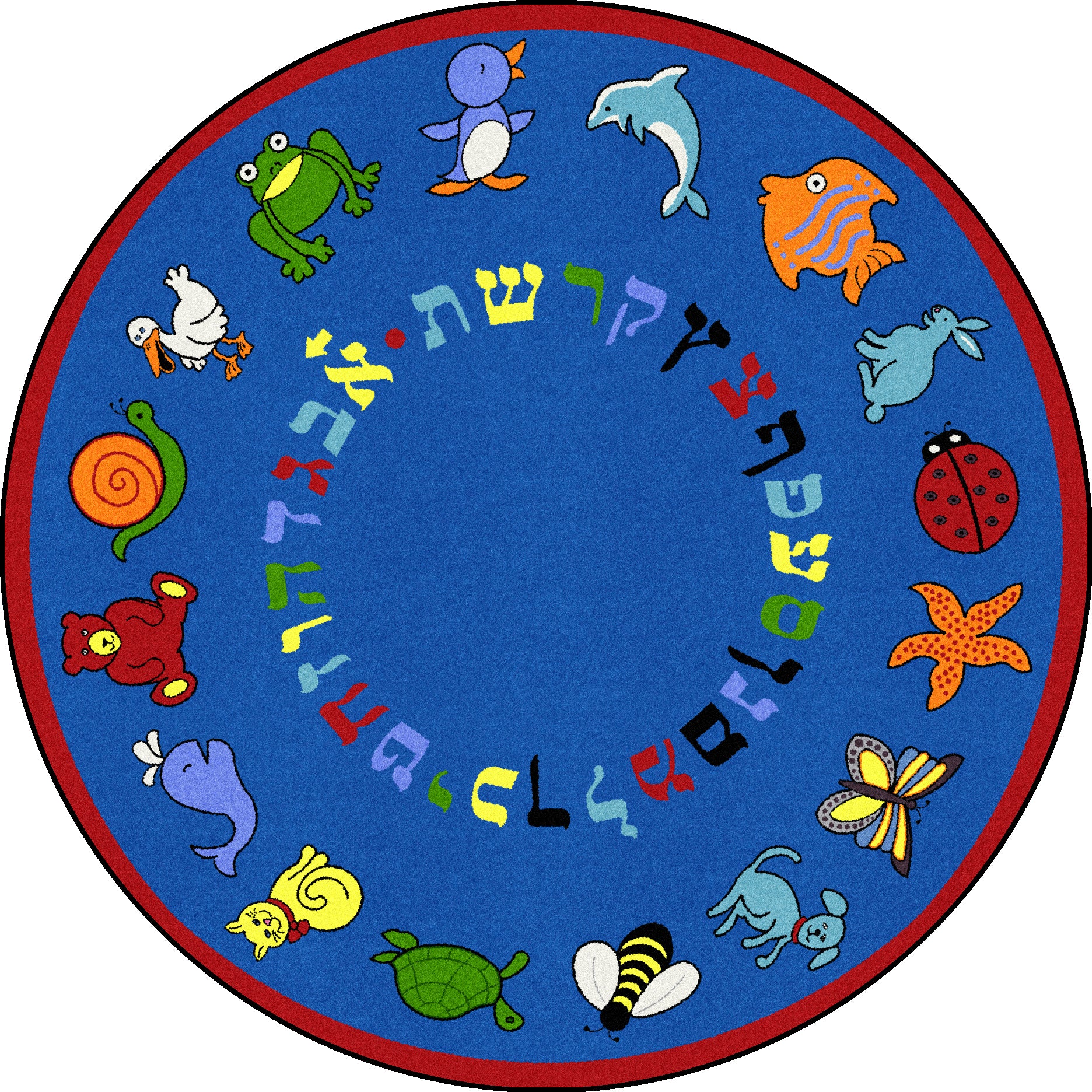ABC Animals (Hebrew Alphabet) 7'7" Round area rug in color Blue