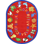 ABC Animals 7'8" x 10'9" Oval area rug in color Red