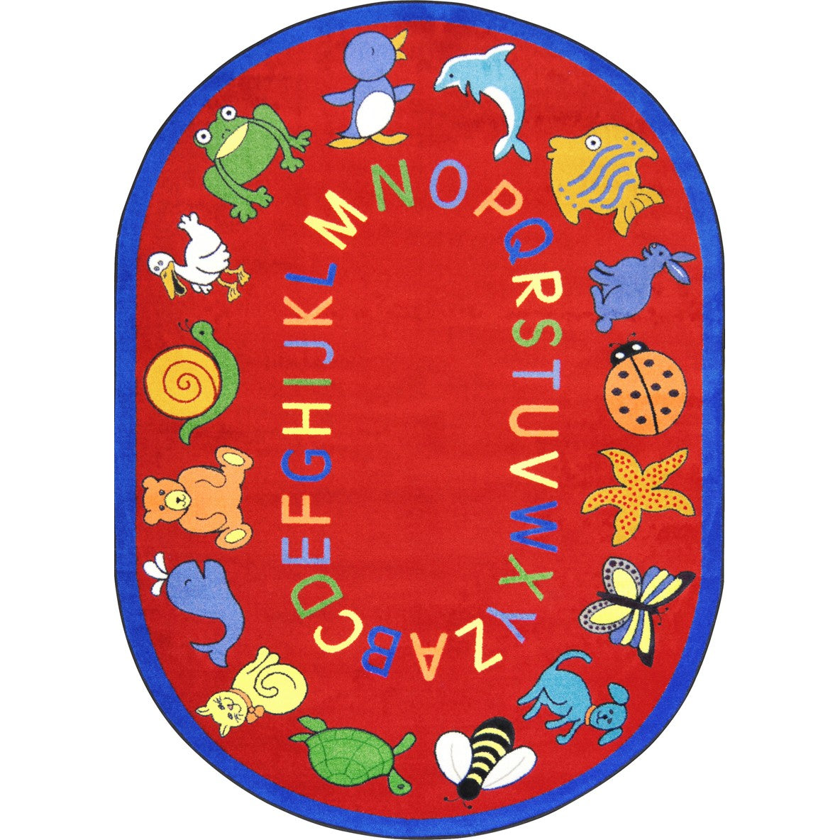 ABC Animals 10'9" x 13'2" Oval area rug in color Red