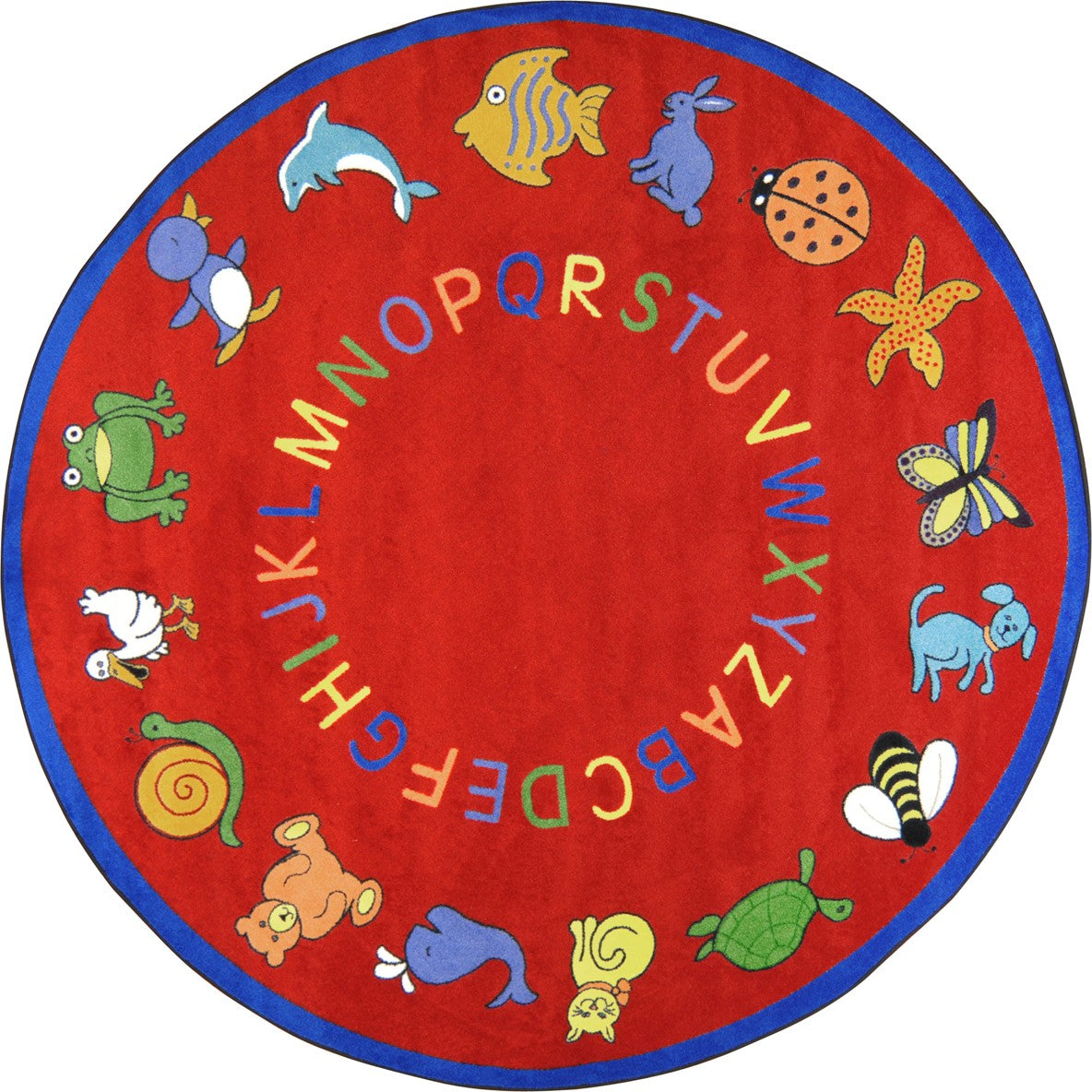ABC Animals 7'7" Round area rug in color Red