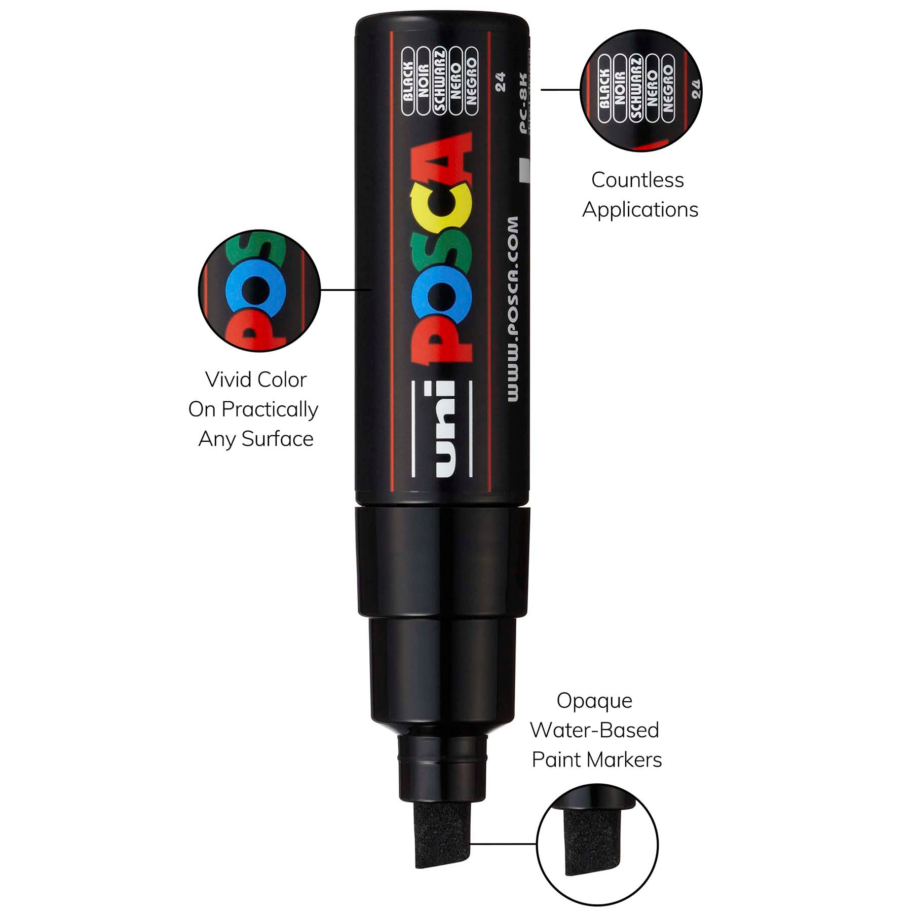 uni® POSCA PC-8K Water-Based Paint Markers, Broad Tip (8mm), Black