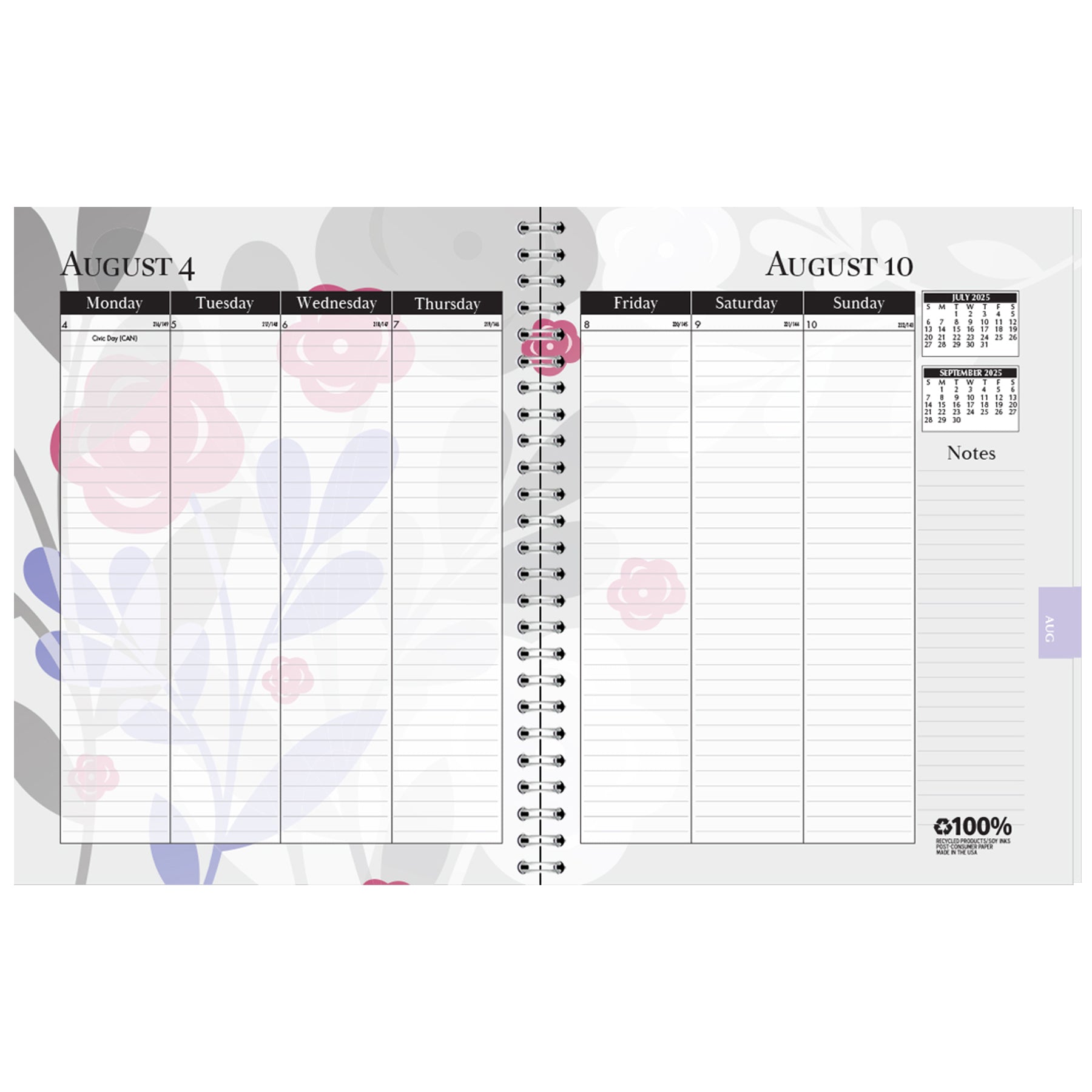 Monthly and Weekly Academic Calendar Planner, Wild Flower, July-August, 7" x 9"