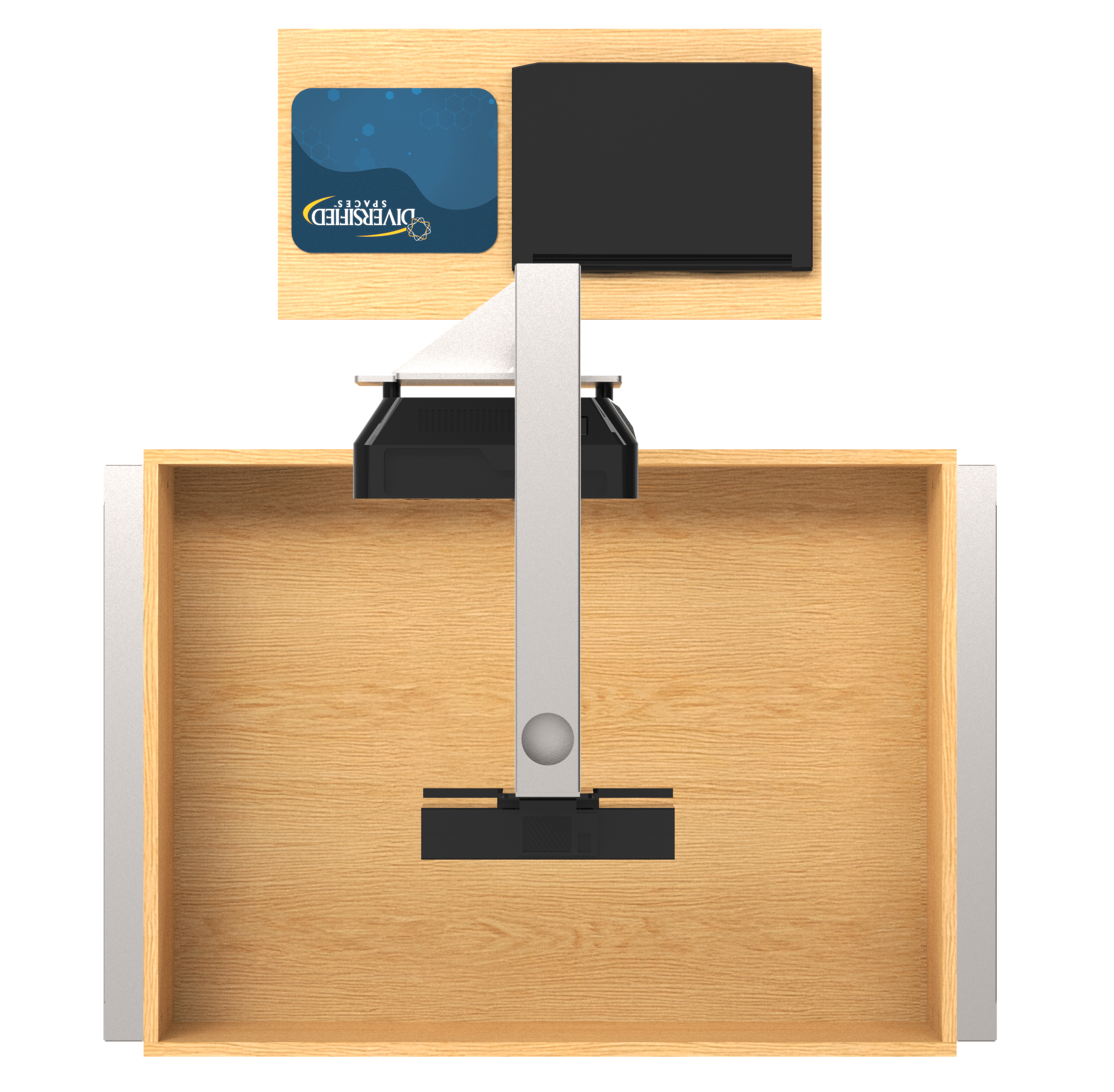 Augmented Reality Sandbox, Adjustable Height, Oak, Silver Metal