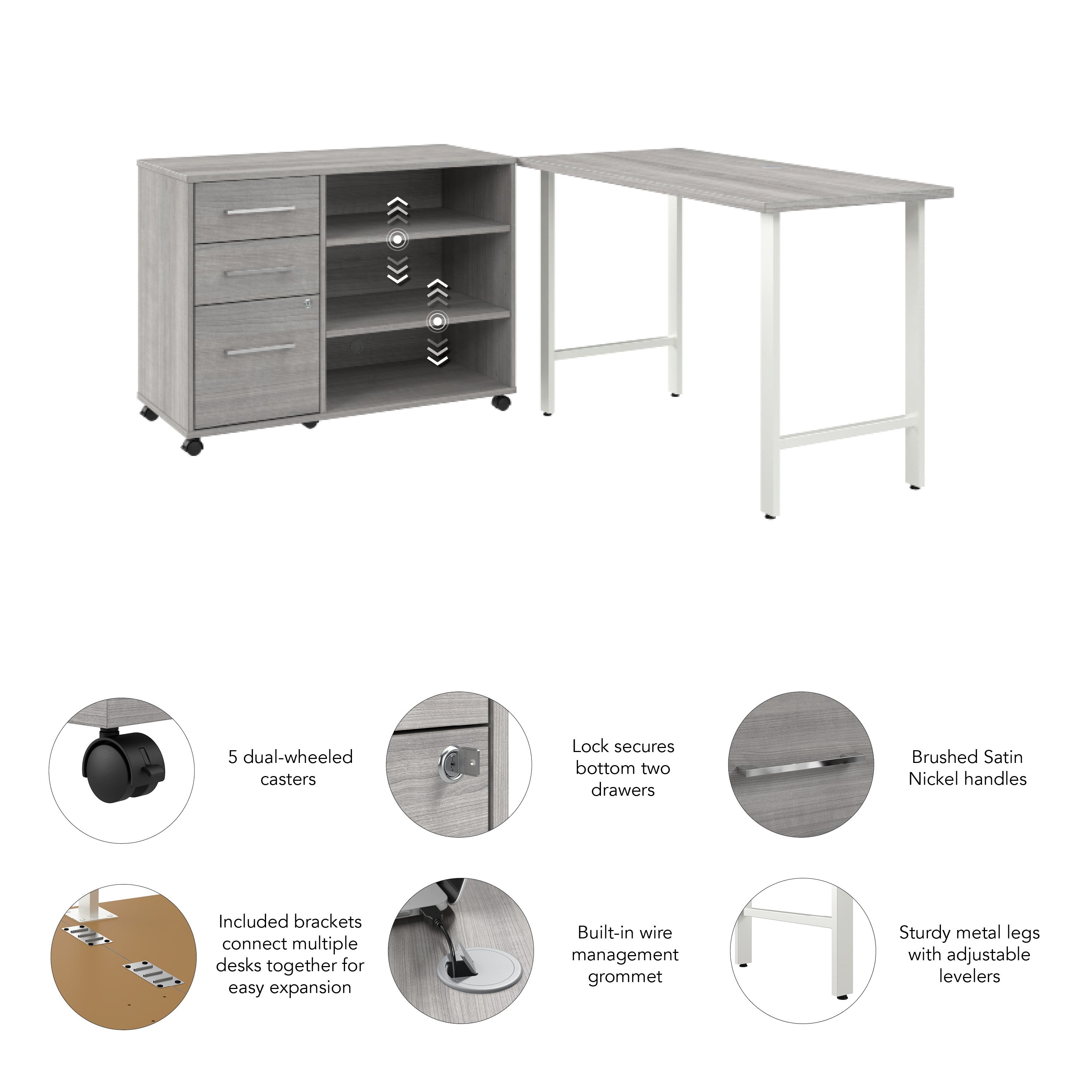 Bush Business Furniture Hustle 48W x 24D Computer Desk and Storage Cabinet with Drawers and Shelves in Platinum Gray - 47.59" Width x 23.34" Depth x 30.07" Height