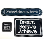 The Original Fun Mat® Computer Desk Mats, Set of 3, (1) Mouse Pad, (1) Keyboard Wrist Pad, (1) Coaster, Dream, Believe, Achieve, Black with White Dots