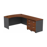 Bush Business Furniture Series C 60W Bowfront RH L-Desk, 2-Drawer Mobile Pedestal and 3-Drawer Mobile Pedestal - 90.55" Width x 58.86" Depth x 29.8" Height