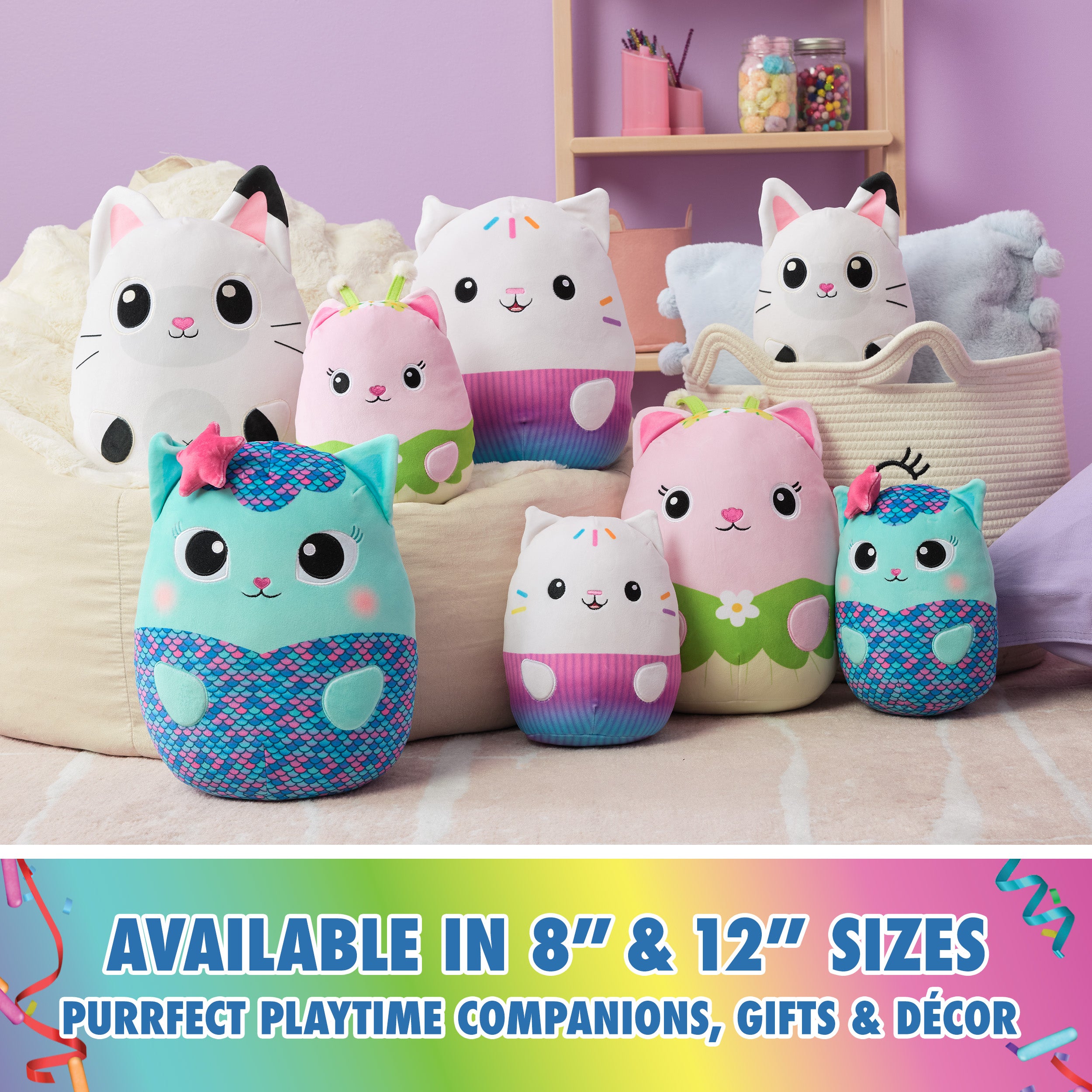 Gabby’s Dollhouse Official Kitty Fairy Squishy Plush Toy, Cat Stuffed Animal, Squishy Toys for Ages 1 & Up, Pink/Green, 12”