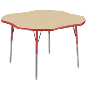 48" x 48" Clover T-Molding Activity Table with Adjustable Standard Swivel Glide Legs - Maple/Red