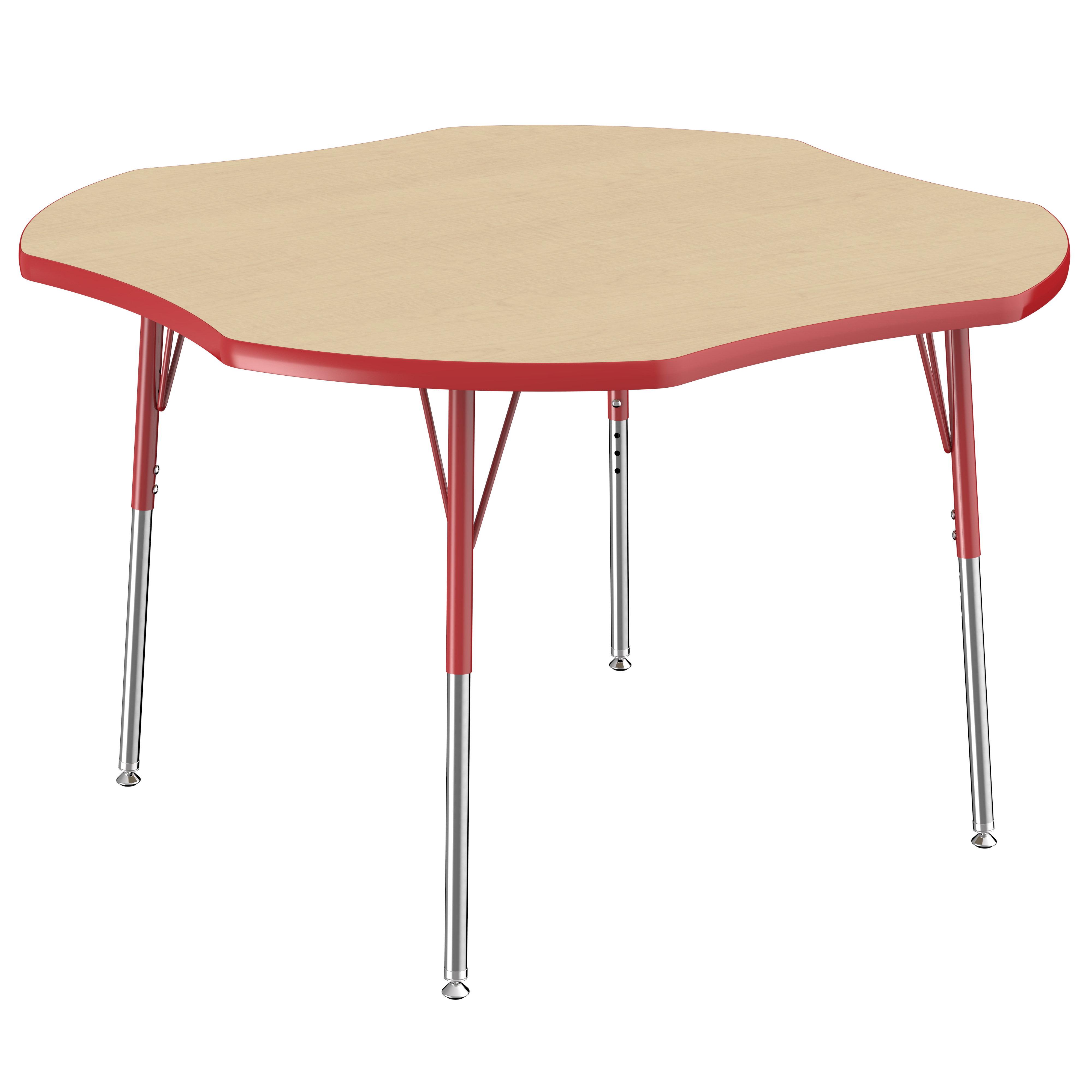 48" x 48" Clover T-Molding Activity Table with Adjustable Standard Swivel Glide Legs - Maple/Red
