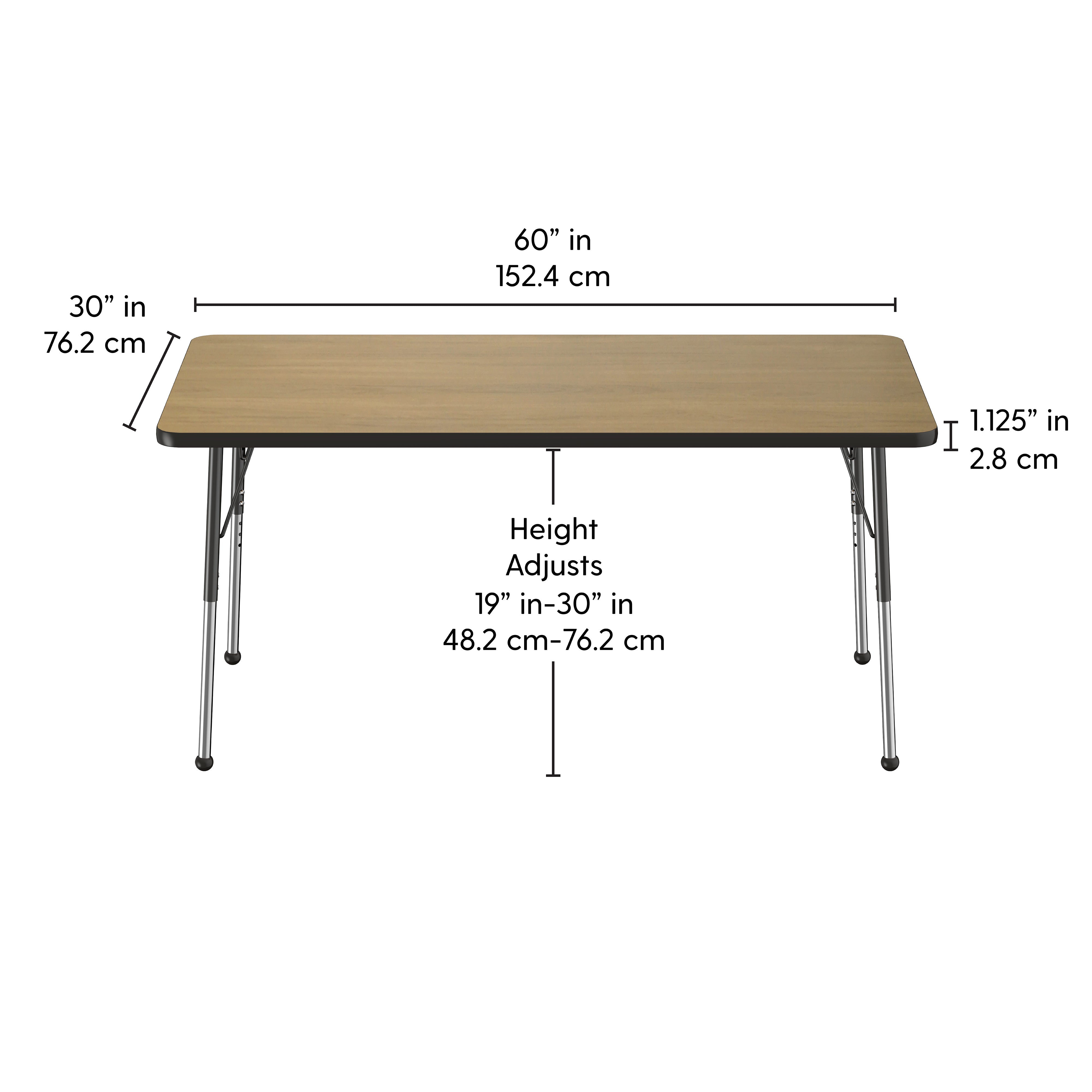 30" x 60" Rectangle T-Molding Activity Table with Adjustable Standard Ball Glide Legs - Pasadena Oak/Black