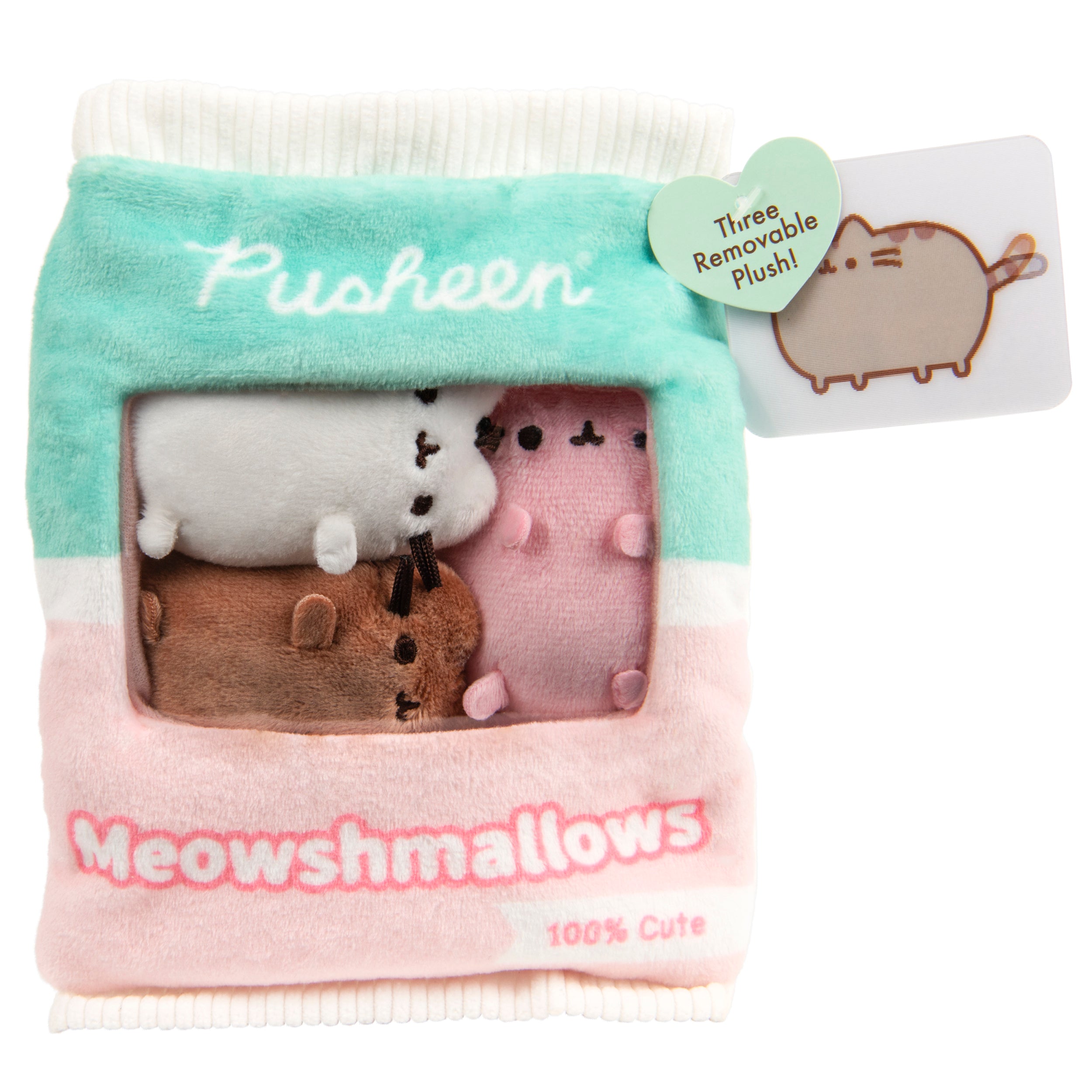 GUND Pusheen Meowshmallows Bag of Treats with Removable Mini Plush, Stuffed Animals for Ages 8 and Up, Pink/Green, 7.5”