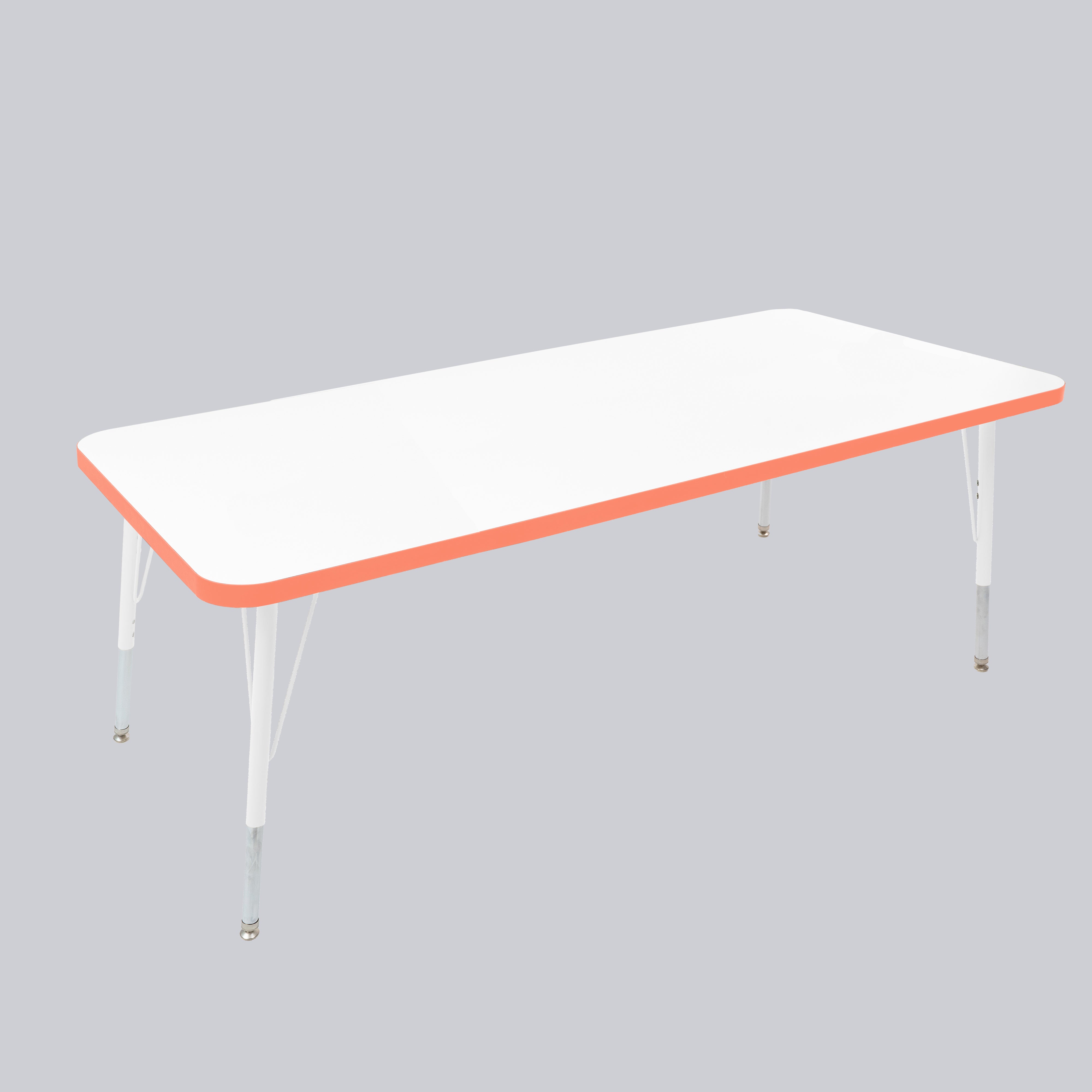 30" x 60" Rectangle Thermofused Activity Table with Adjustable Standard Swivel Glide Legs - White/Tangerine/White