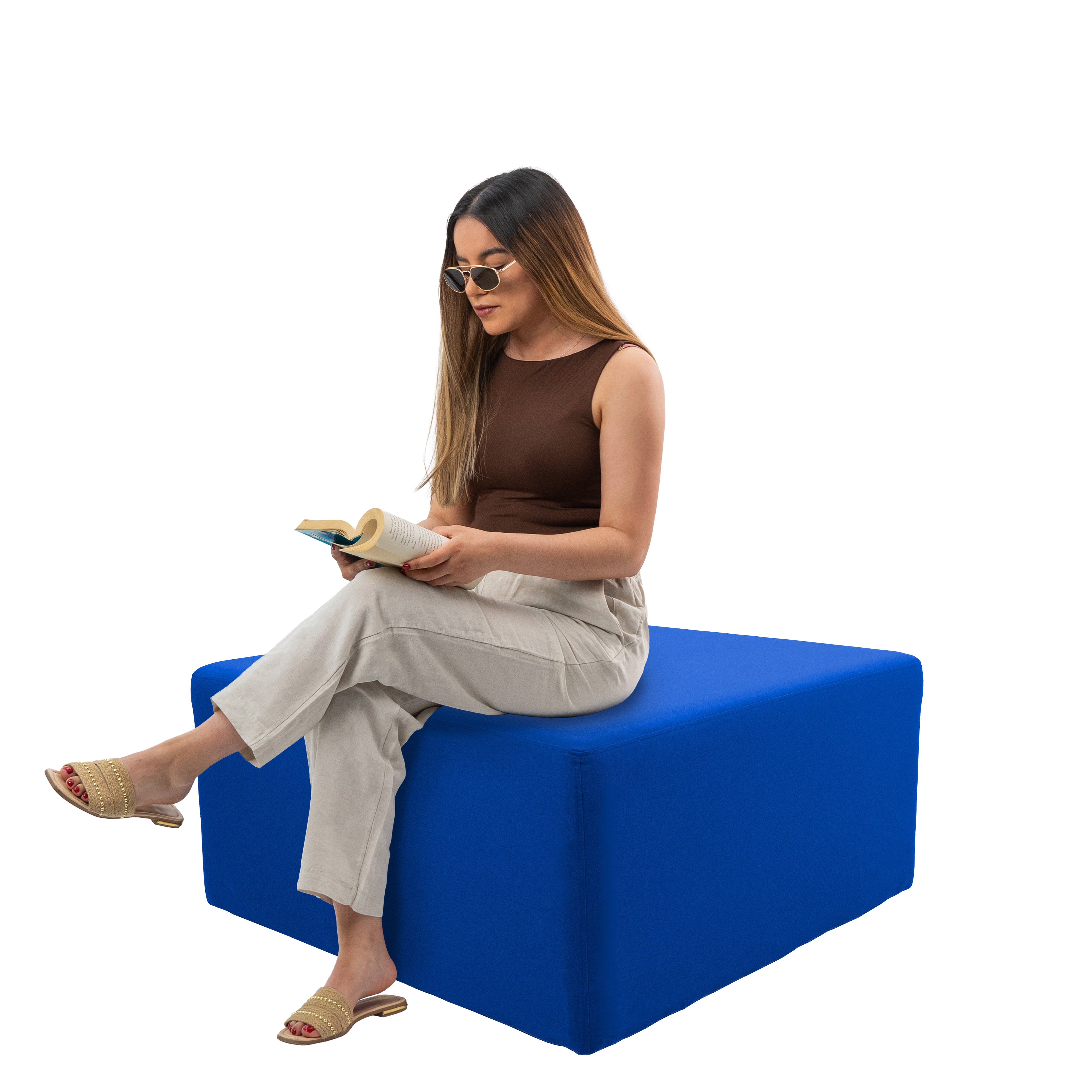 Outdoor 36" Square Ottoman with Sunbrella®, 18" H - Canvas Pacific Blue