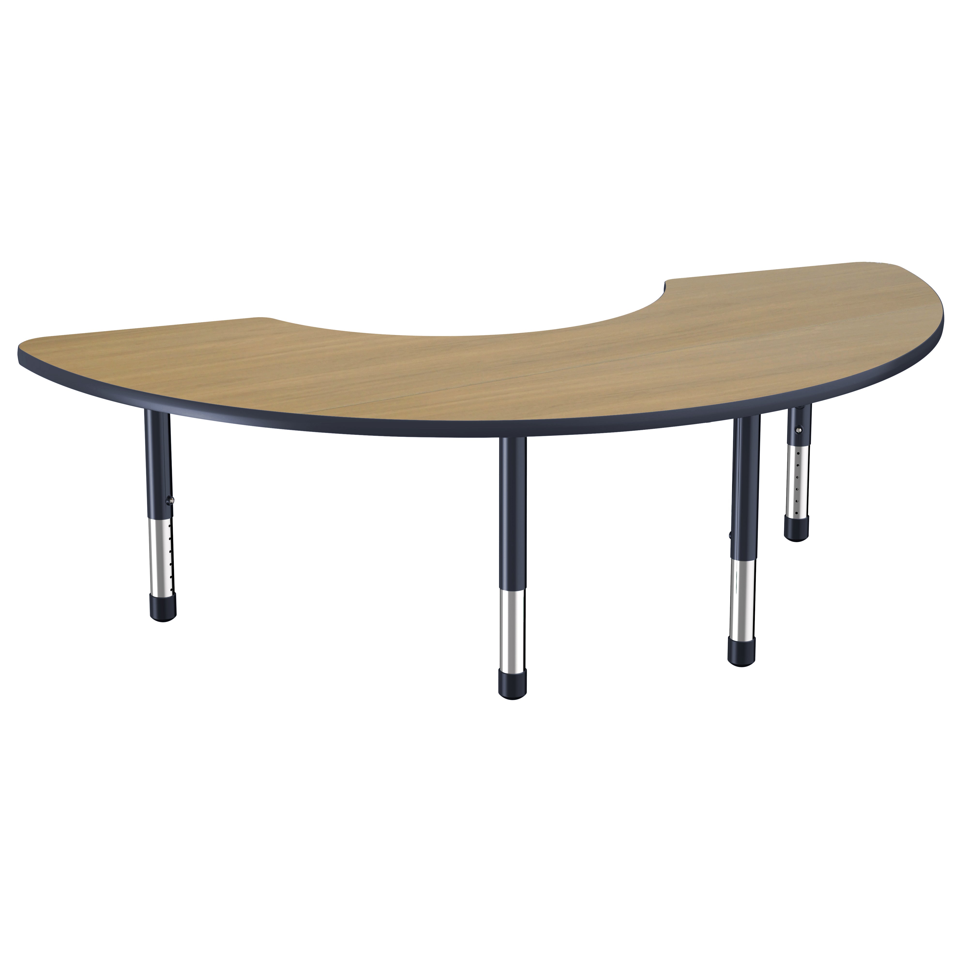 36" x 72" Half Moon Thermofused Activity Table with Adjustable Chunky Legs - Pasadena Oak/Navy