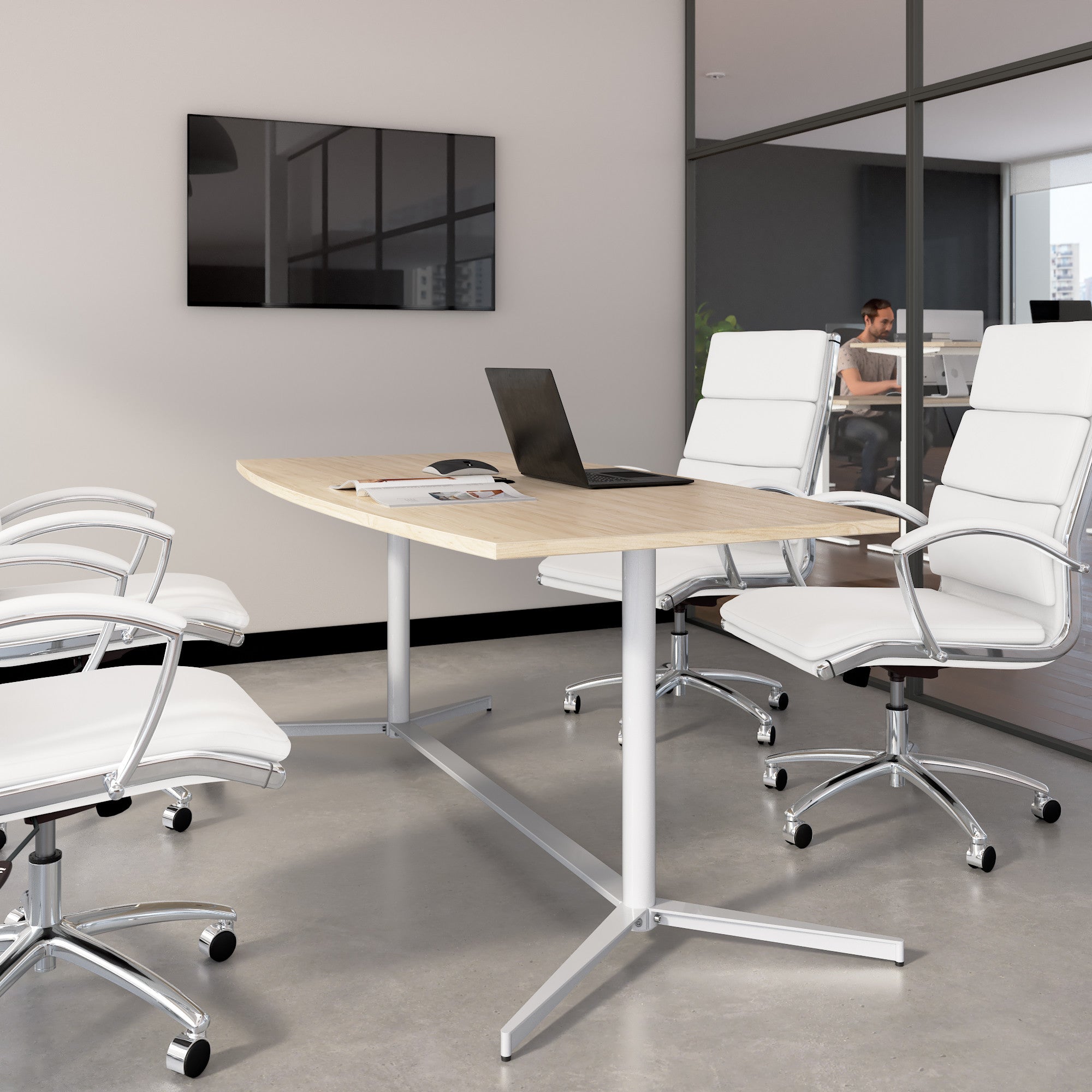 Bush Business Furniture 72-inch Office Conference Table with Metal Base in Natural Elm - 73.25" Width x 35.98" Depth x 30.28" Height