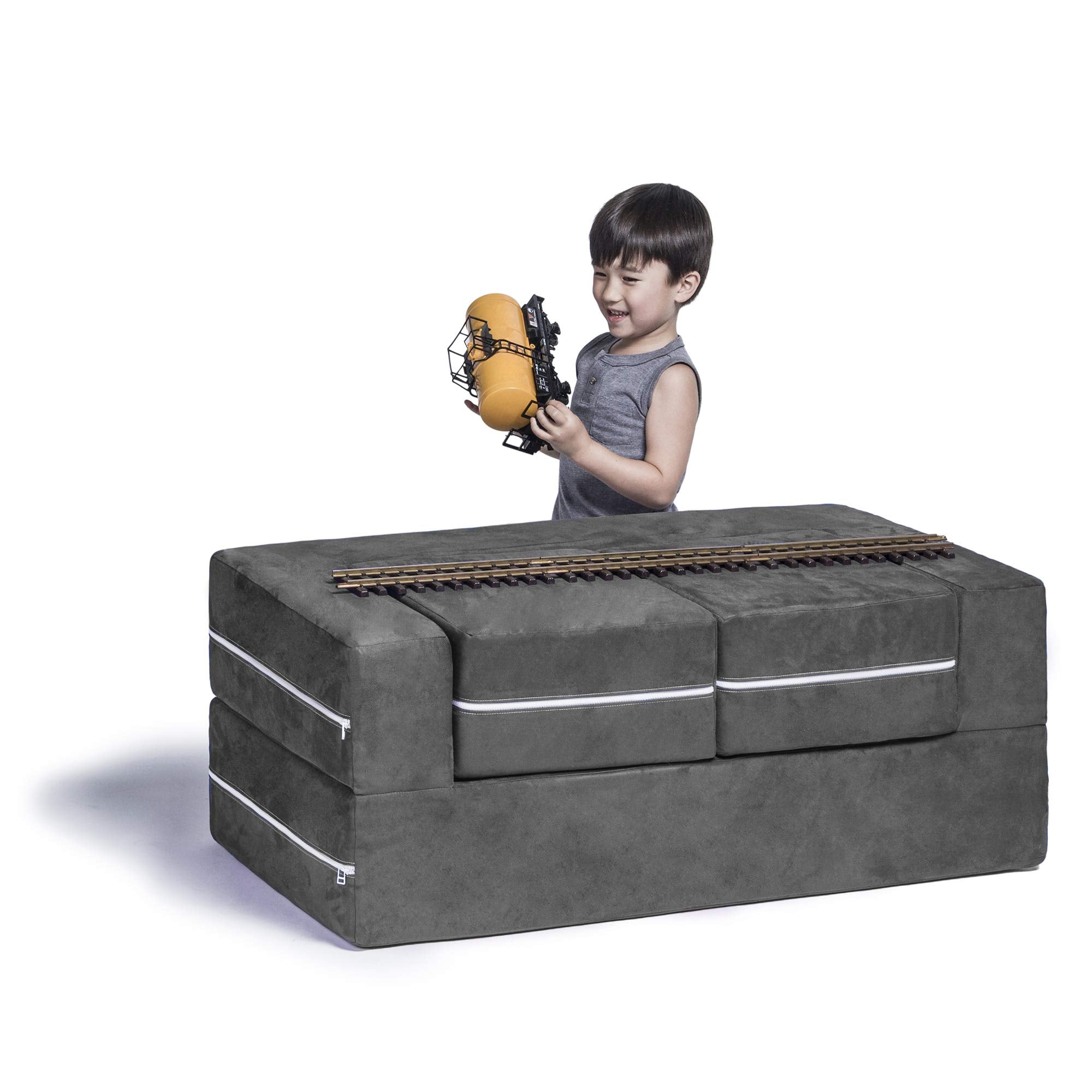 Jaxx Zipline Kids Modular Loveseat & Ottomans/Fold Out Lounger, Charcoal