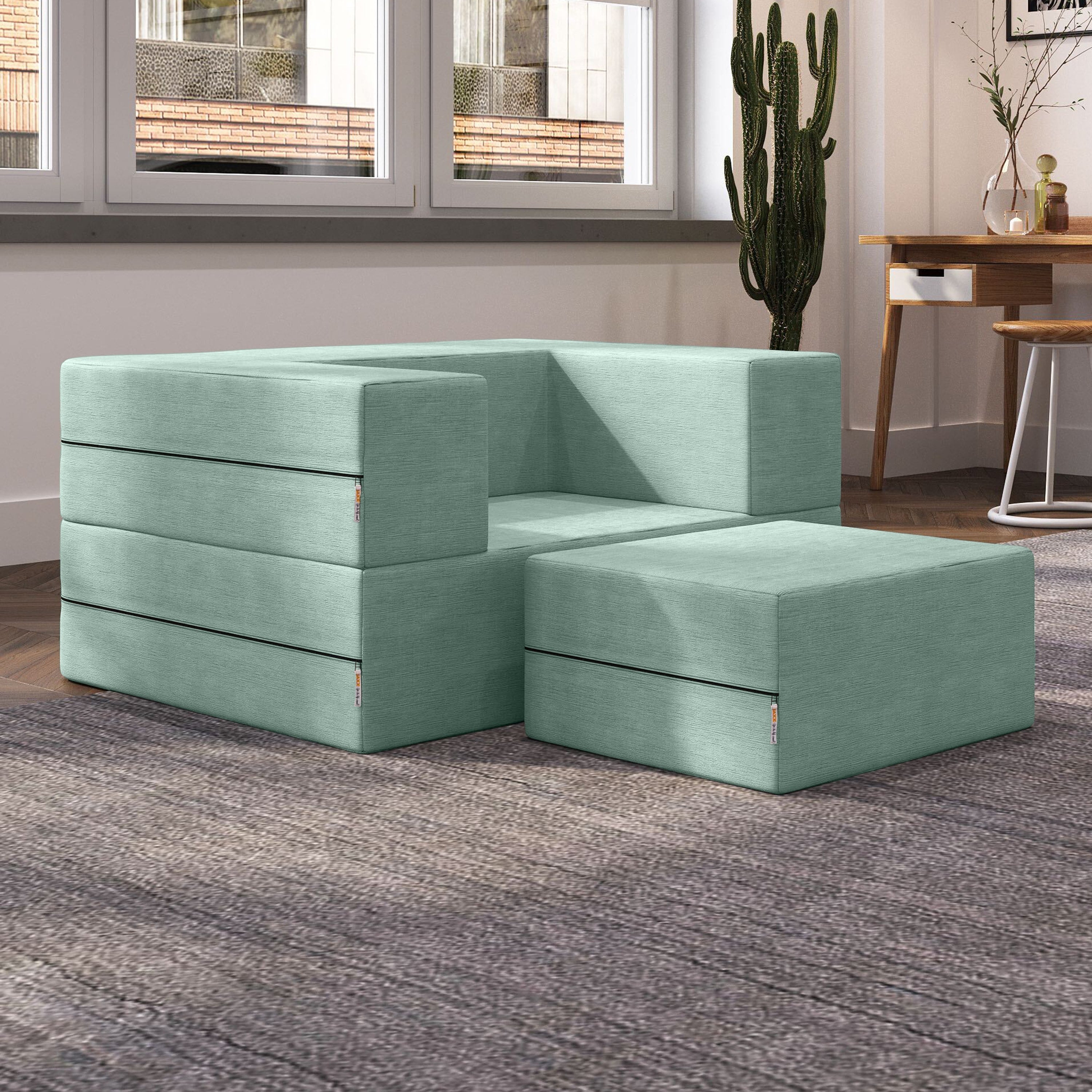 Jaxx Zipline Convertible Sleeper Futon Chair & Ottoman with Machine-Washable Cover, Caribbean