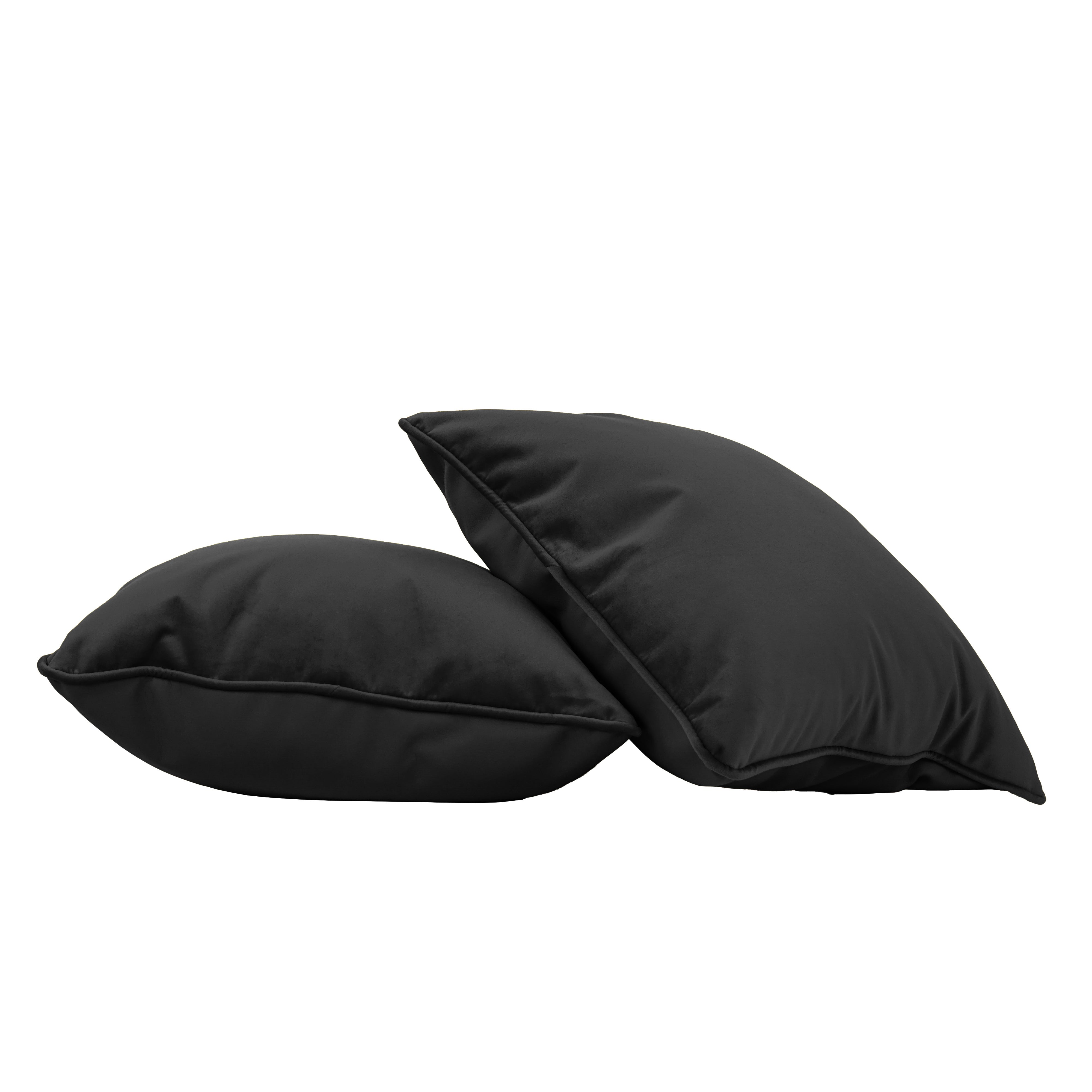 18" x 18" Square Microfiber and Faux Leather Pillow with Piping, 2-Piece - Onyx