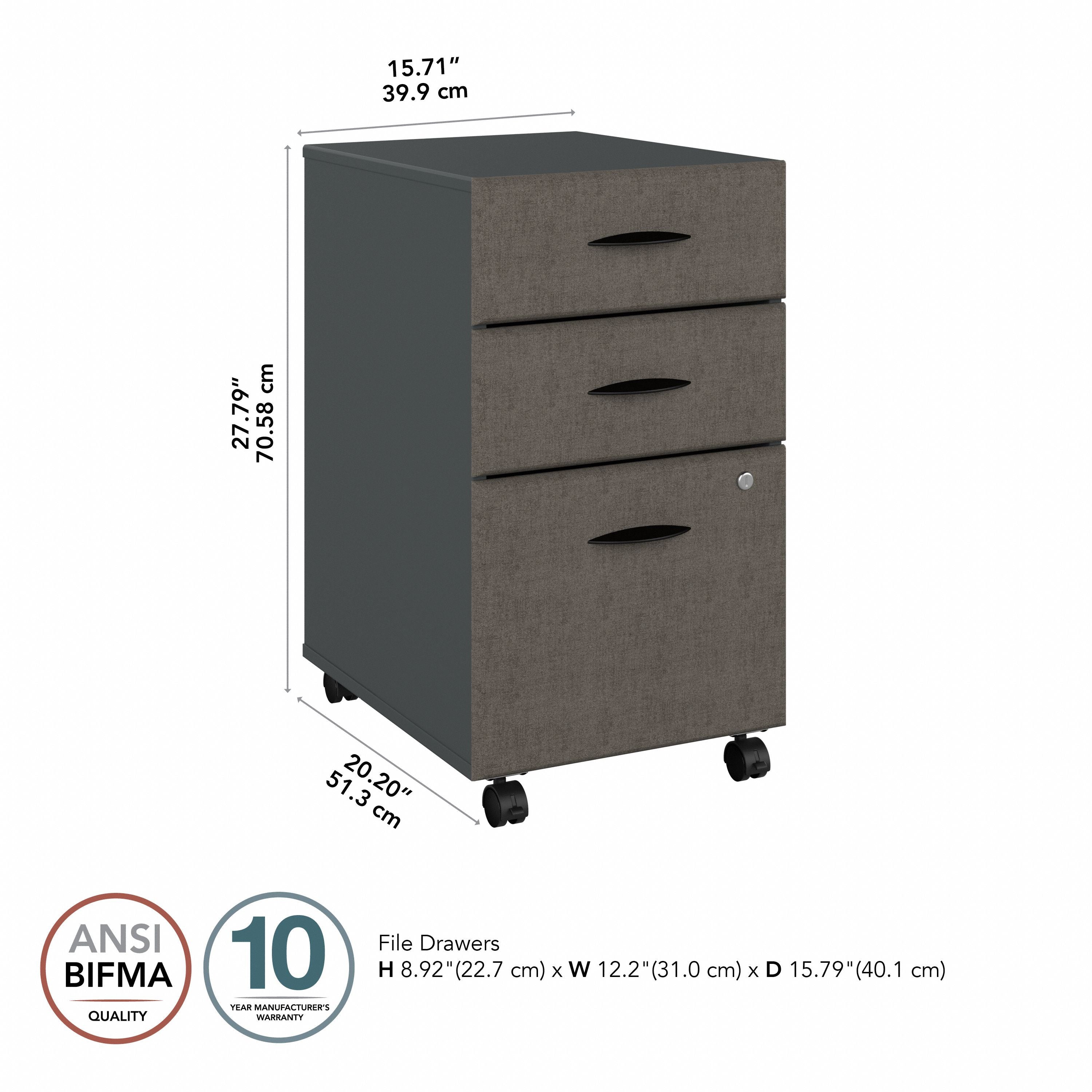 Bush Business Furniture Series A 3 Drawer Mobile File Cabinet in Slate and White Spectrum - 15.71" Width x 20.2" Depth x 27.79" Height