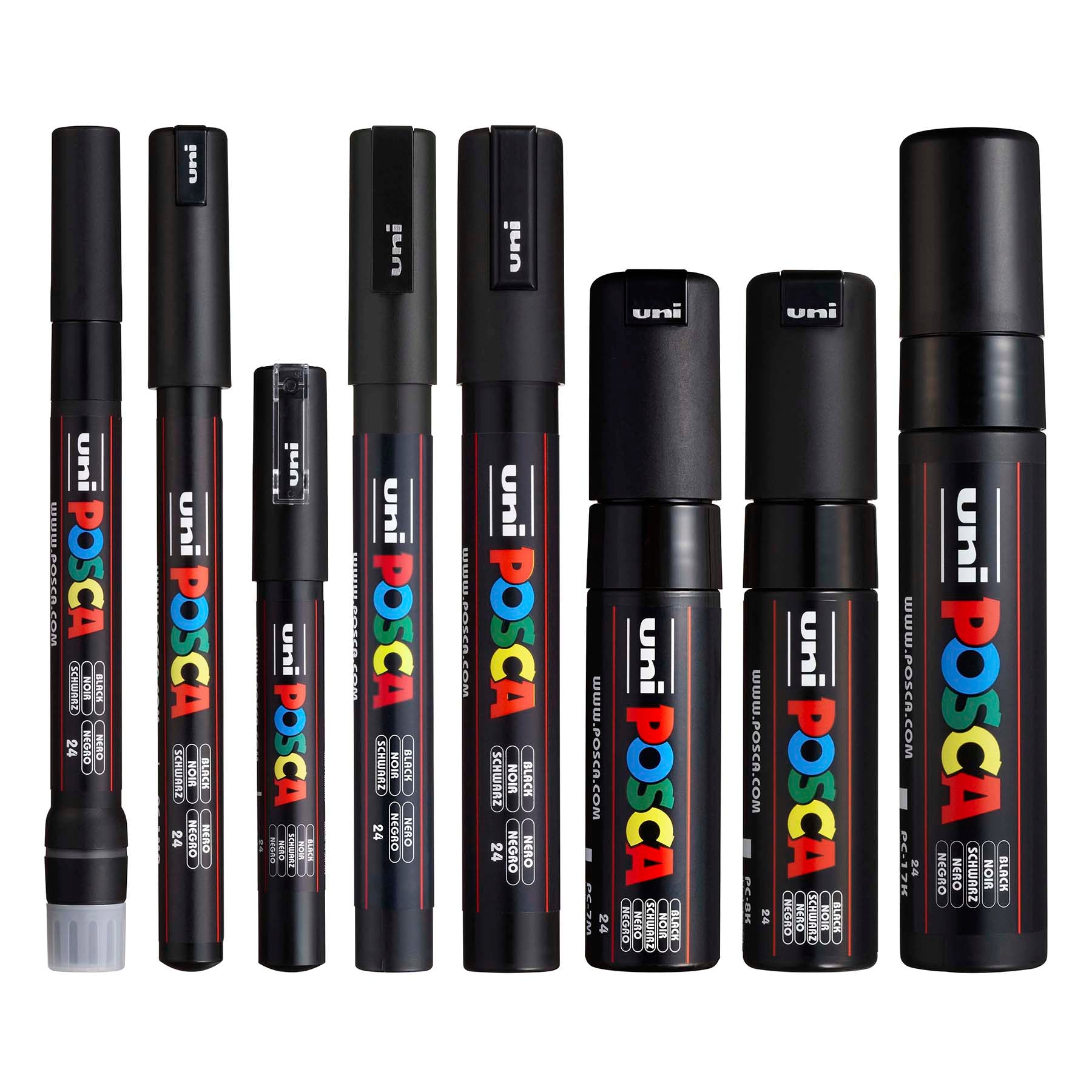 uni® POSCA PC-MIX Water-Based Paint Markers, Assorted Black Tips, 8 Pack