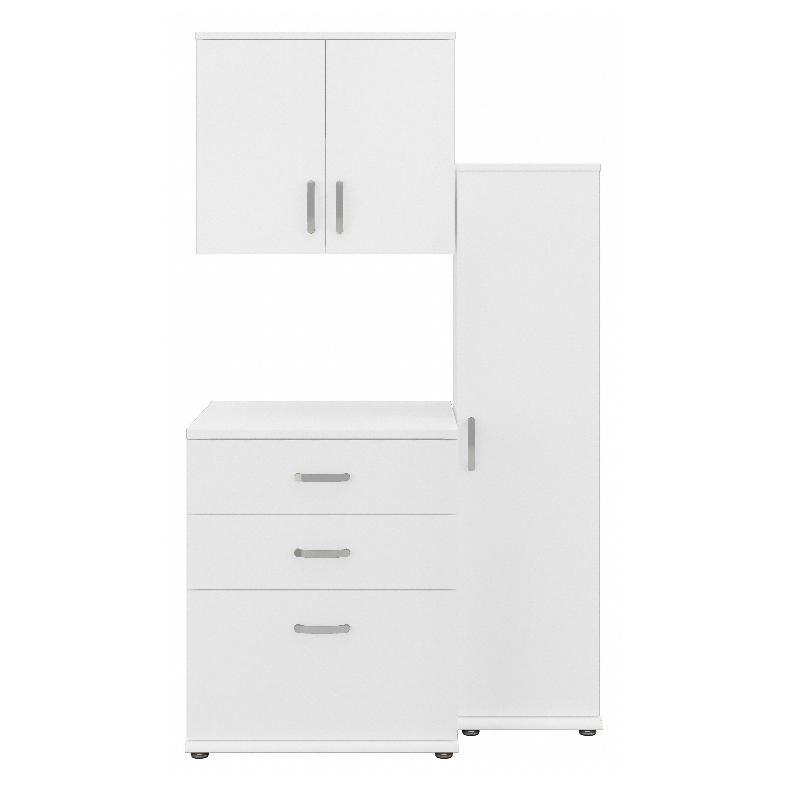 Bush Business Furniture Universal 44W 3 Piece Modular Storage Set with Floor and Wall Cabinets in White - 44.02" Width x 24.69" Depth x 61.81" Height