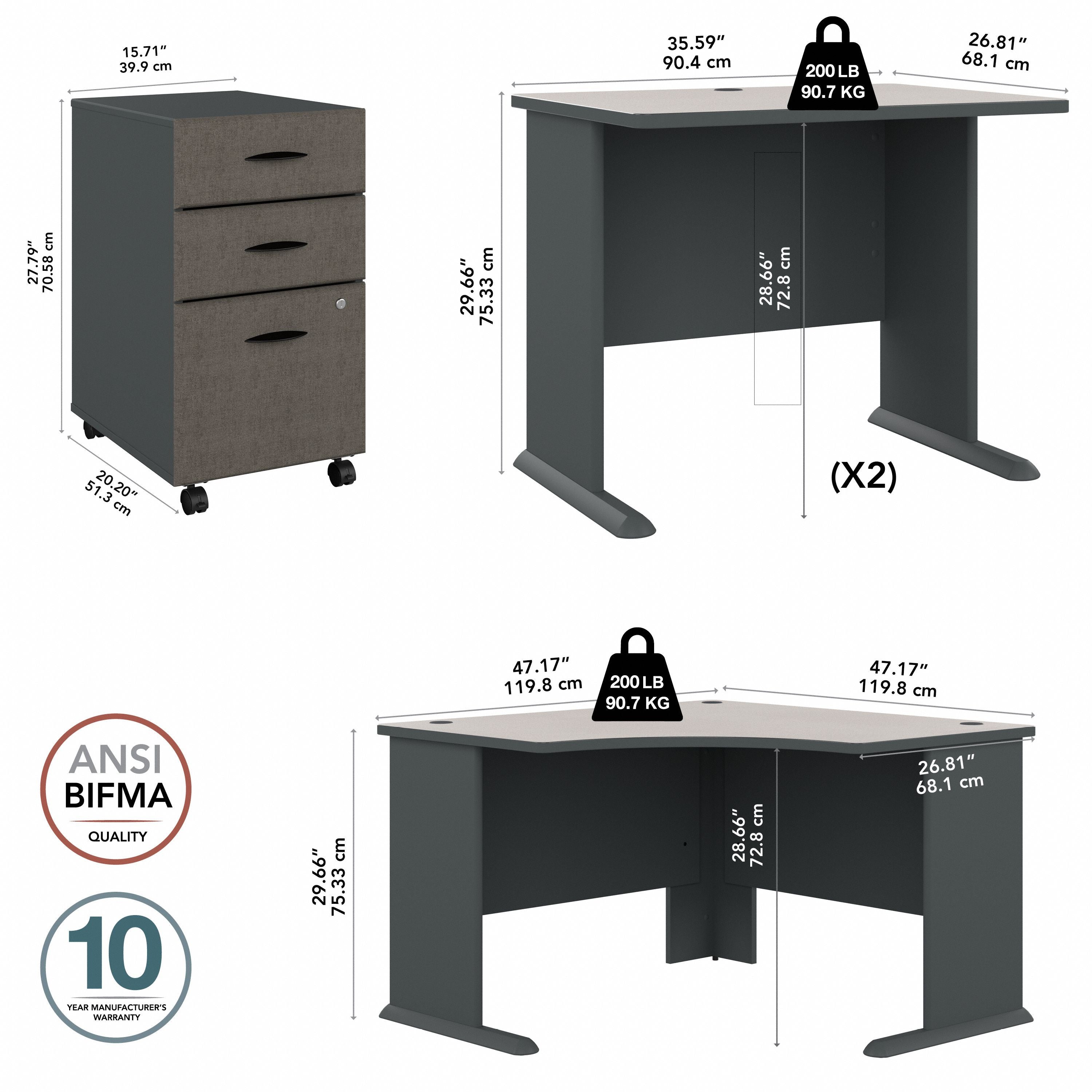Bush Business Furniture Series A 84W x 84D Corner Desk with Mobile File Cabinet in Slate and White Spectrum - 82.76" Width x 82.76" Depth x 29.66" Height