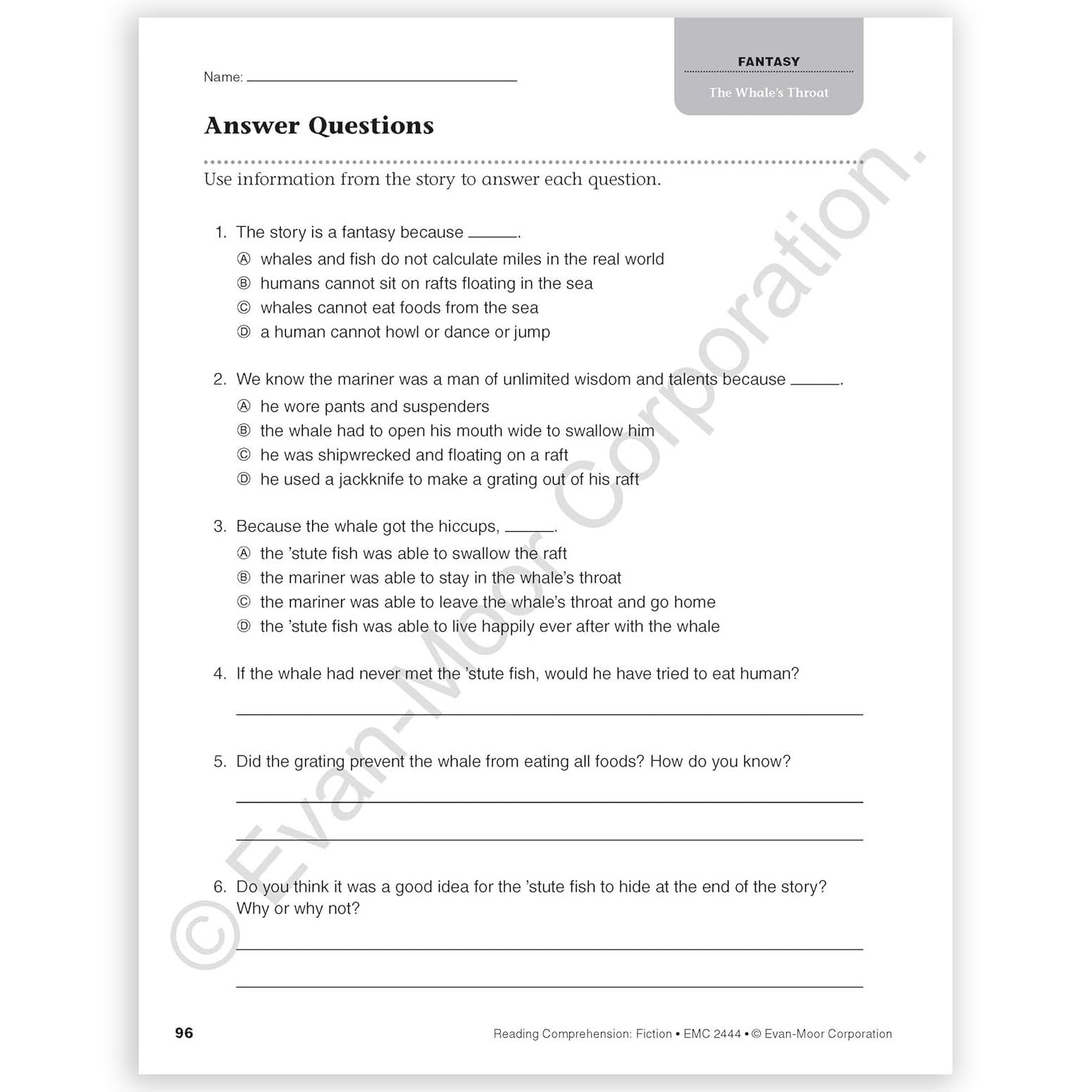 Reading Comprehension: Fiction, Grade 4