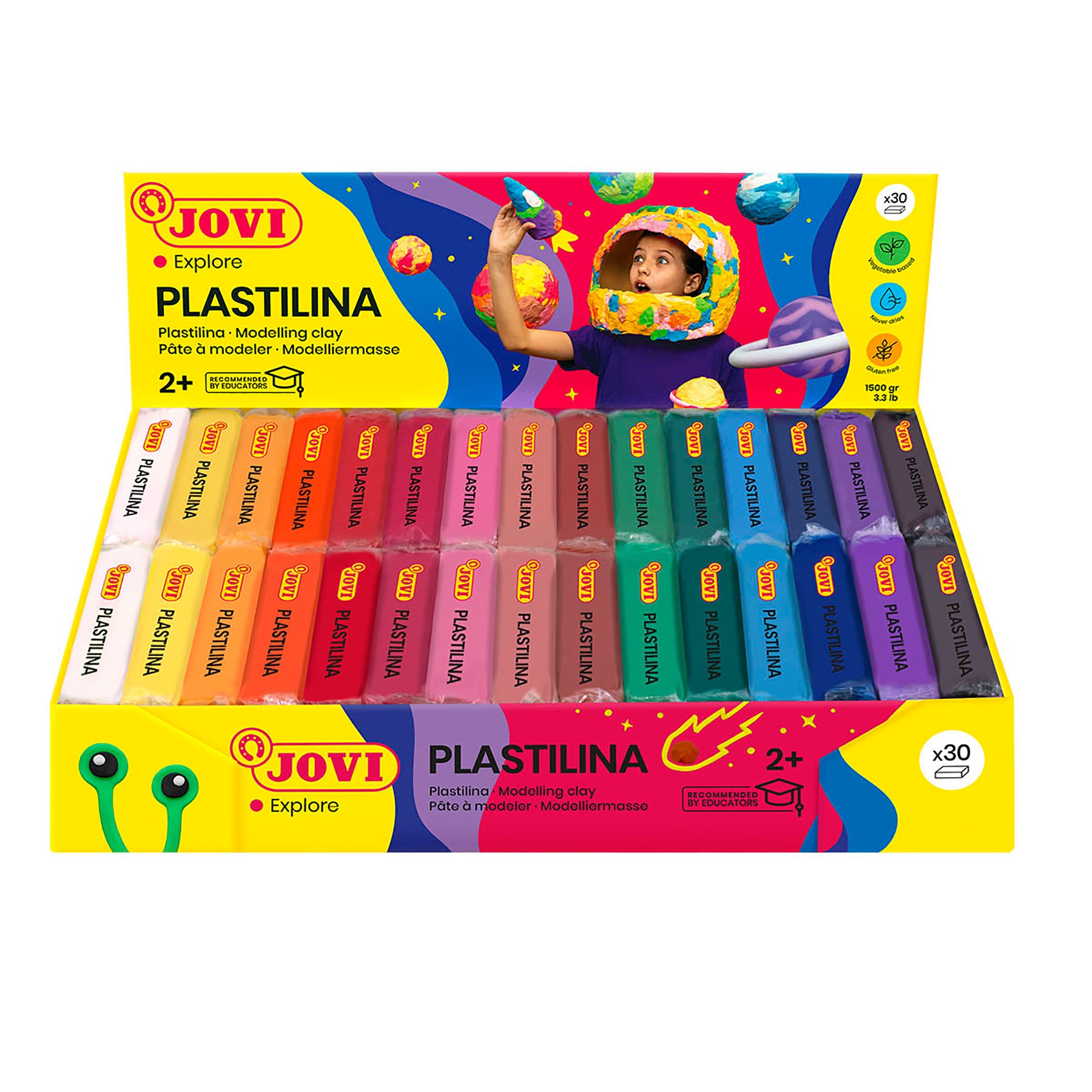 Plastilina Modeling Clay, Display Box of 30 Bars, Standard Colors